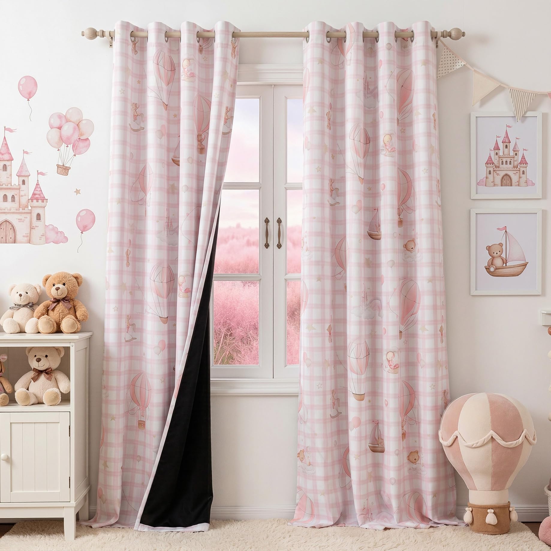MYSKY HOME Girls Pink Plaid Blackout Curtains 96 Inches Long for Nursery