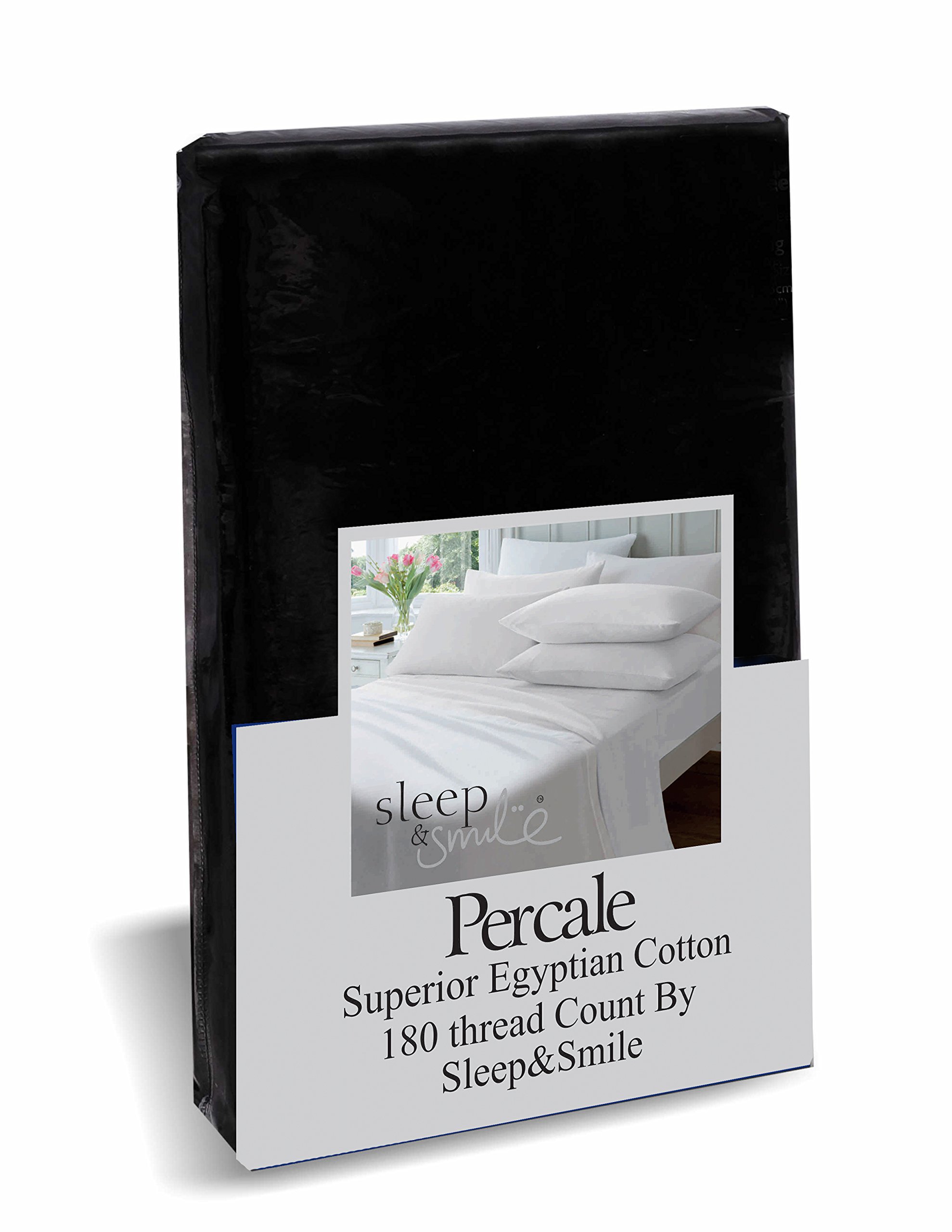 Sleep&Smile Superking Black Percale Superior Egyptian Cotton Fitted Sheet 180 thread Count Black