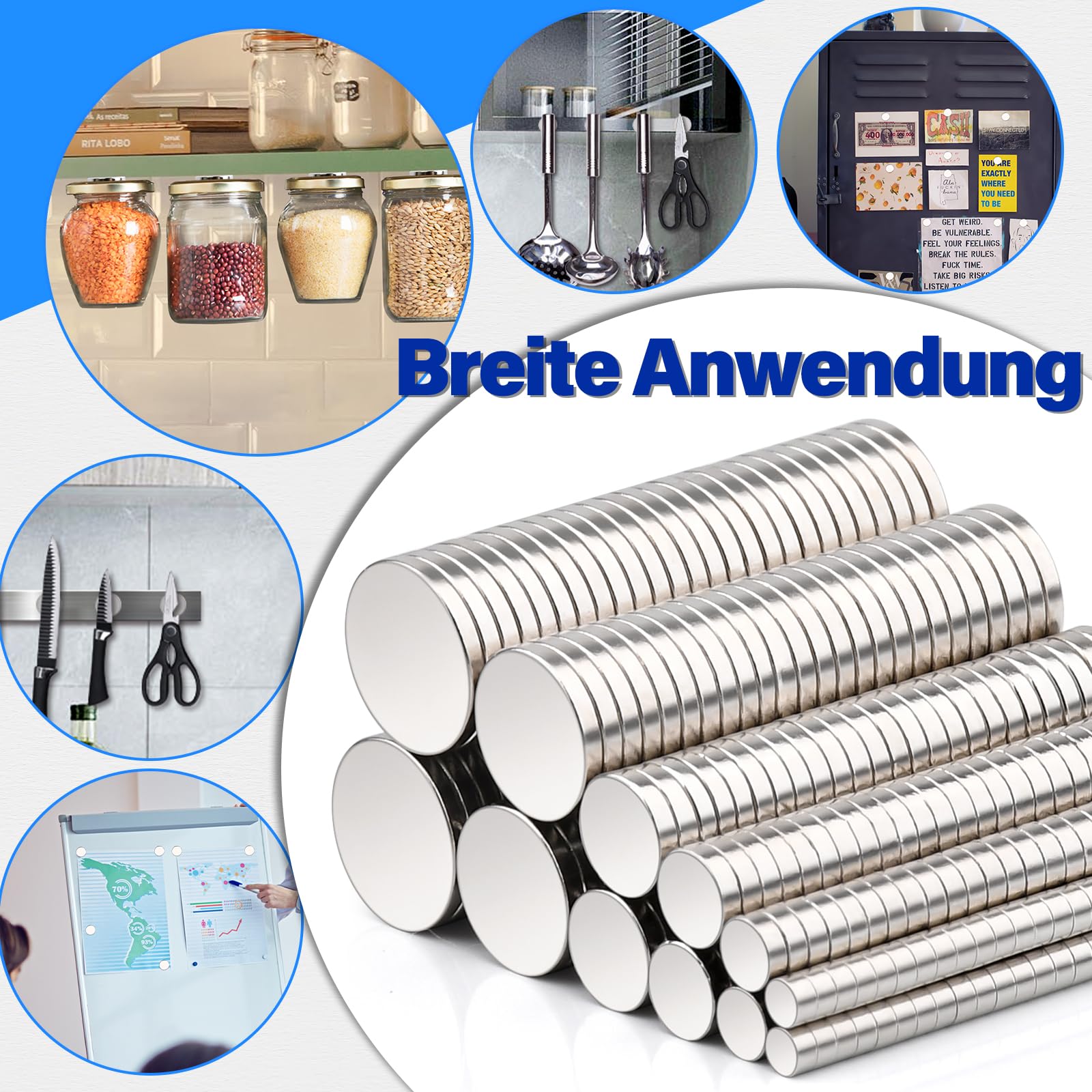 390 Stück Mini Stark, Klein Rund Neodym Magnete, 6 verschiedene Größen, Runde Kleine Whiteboard Magnete für Magnettafel, Handwerk, Büro, Kühlschrank
