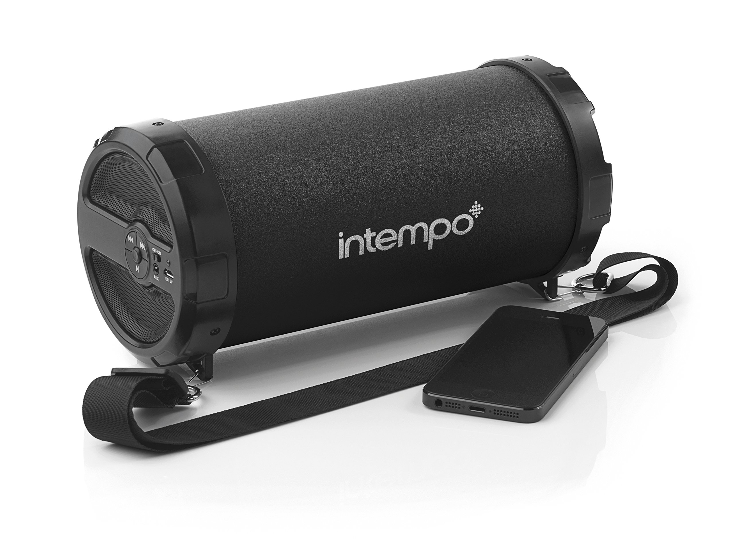Intempo EE1274BLKSTK Rechargeable Wireless Bluetooth Tube Speaker, Black, 11 W