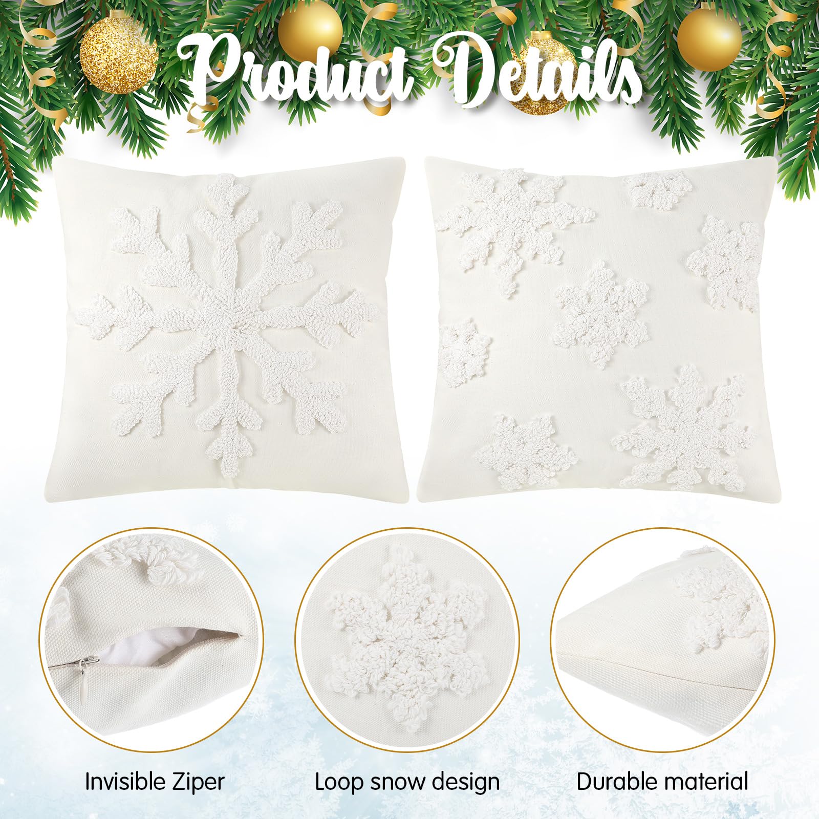 Beeveer 2 federe per cuscini natalizie, 45 x 45 cm, decorative, morbide, con fiocco di neve, per divano, camera da letto, auto, casa, 2 stili