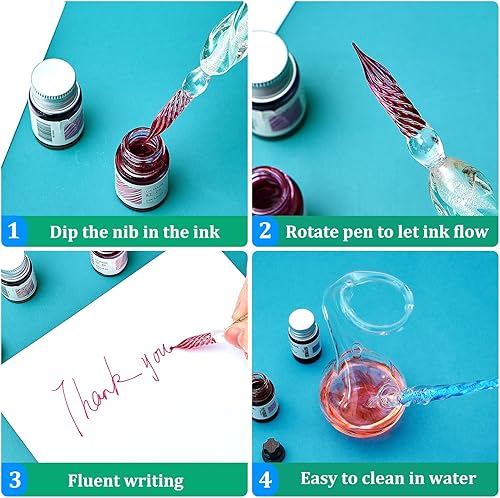 Miniatura 4 de Zonon 6 bolígrafos de inmersión de vidrio hechos a mano con firma de cristal para caligrafía, bolígrafo vintage de tinta de inmersión de