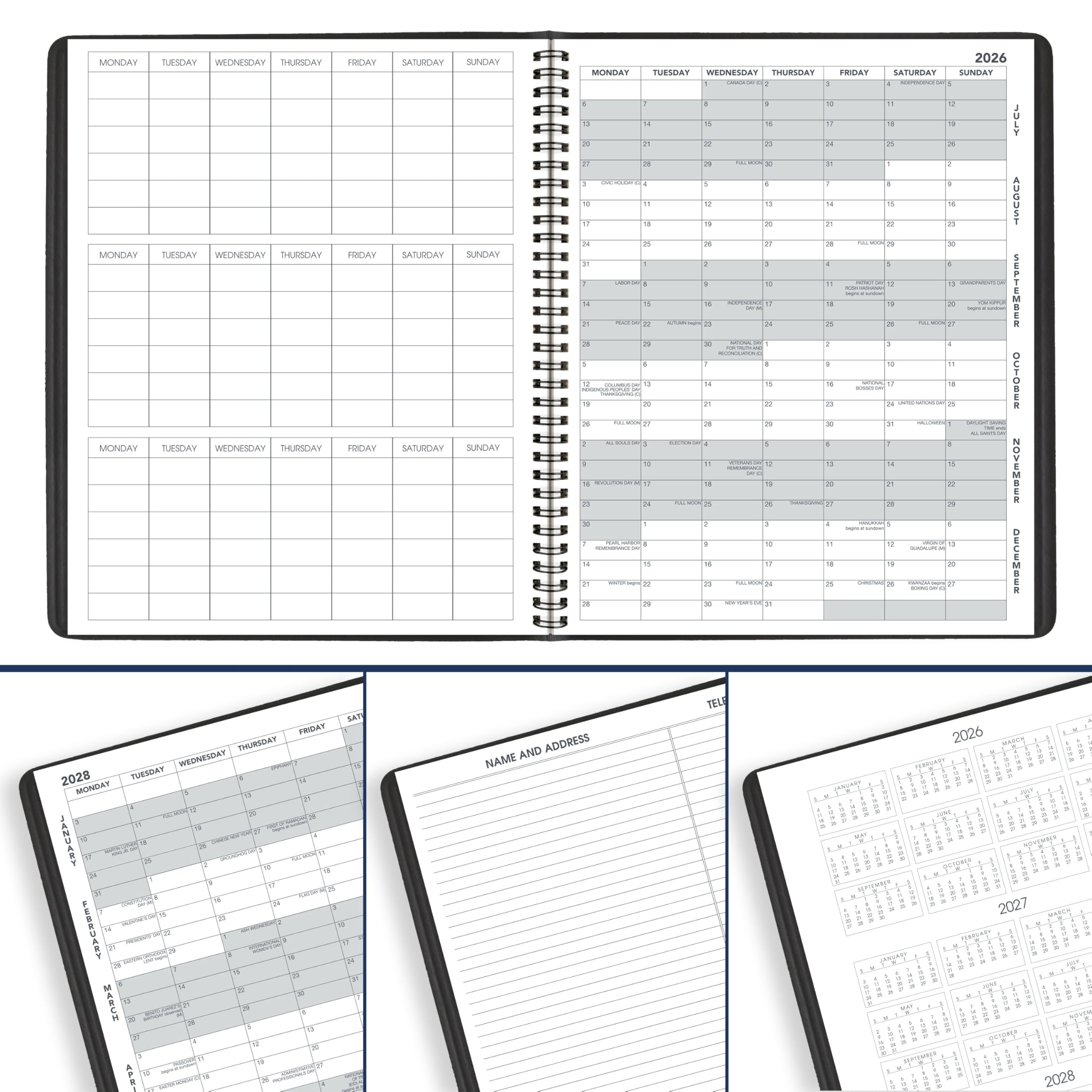 AT-A-GLANCE 7007405 akademischer Monatsplaner 2026–2027, Juli-Dezember-Kalender-Notizbuch, 22,9 x 27,9 cm, Schwarz