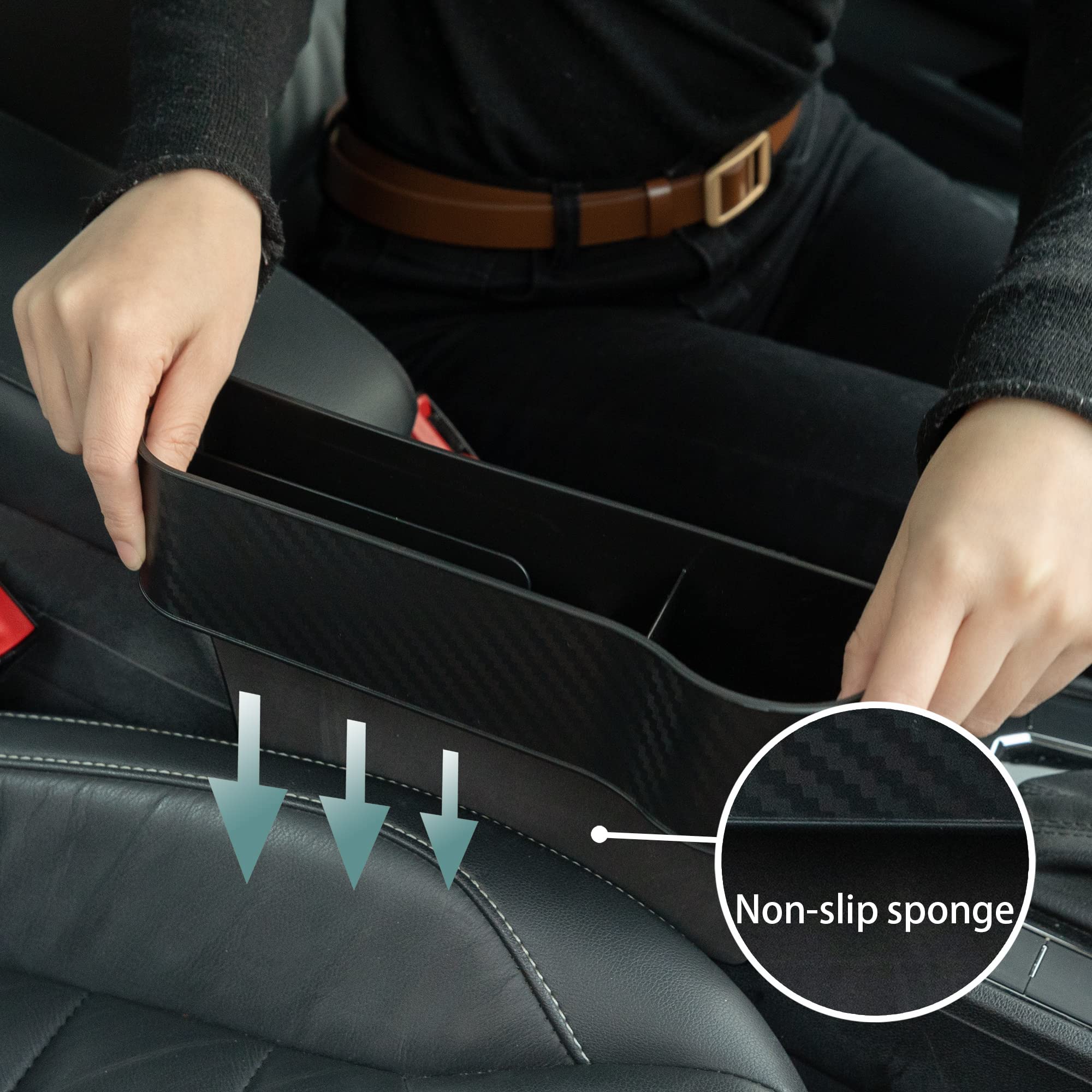 Ouzorp 2 Pack Car Seat Gap Filler Organizer, Auto Console Side Storage Box, Car Organizer Front Seat for Holding Phone, Car Pocket for Interior Essentials, Multifunctional Car Seat Organizer â€¦