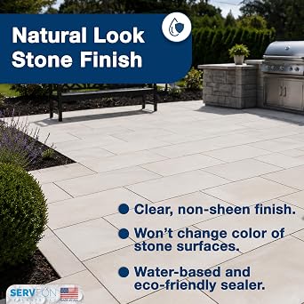 Limestone Sealer (Clear Natural Finish) Water-Based Penetrating Commercial Grade Natural Stone Sealer - Outdoor Indoor Waterproof Protection Pavers Floors Pool Decks Patio Surfaces (1 Gallon) LMST