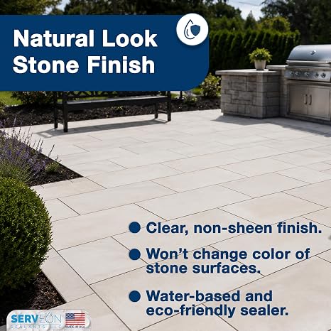 Limestone Sealer (Clear Natural Finish) Water-Based Penetrating Commercial Grade Natural Stone Sealer - Outdoor Indoor Waterproof Protection Pavers Floors Pool Decks Patio Surfaces (1 Gallon) LMST