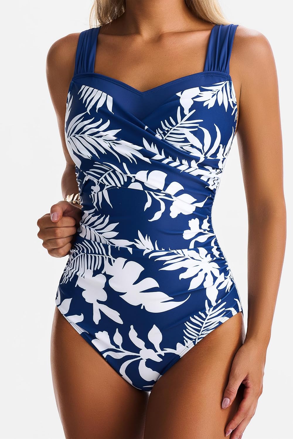 One Piece Swimsuit for Women Tummy Control Wide Straps Bathing Suits Full Coverage Swim Suit Color Block Swimwear - Image 2