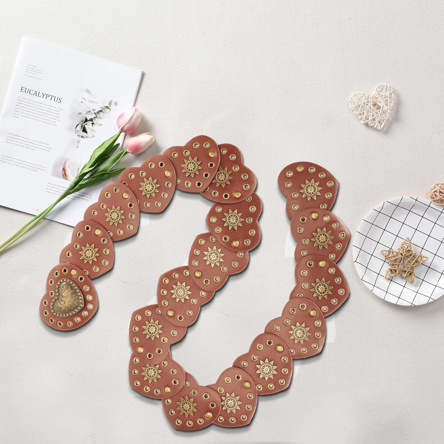 Western-Wide-Disc-Belt for Womens-Oval-Belt - Vintage Hollow-Rivet Cowgirl-Boho-PU-Leather-Belt for Dress Jeans - Image 2