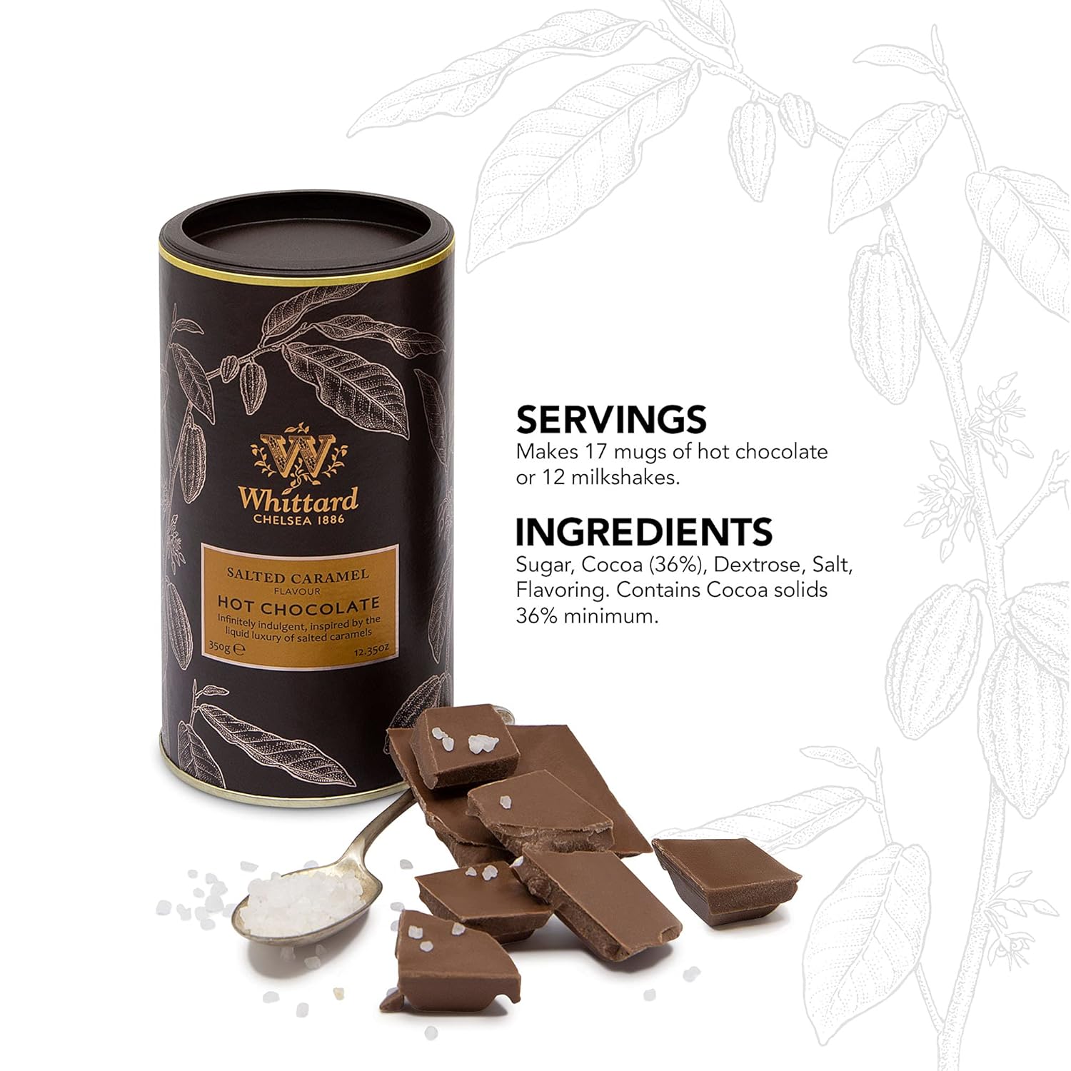 Whittard of Chelsea - Salted Caramel Flavor Hot Chocolate - Milk Chocolate Mix, Vegetarian, Vegan Friendly, Baking Cocoa (350g, 1ct)