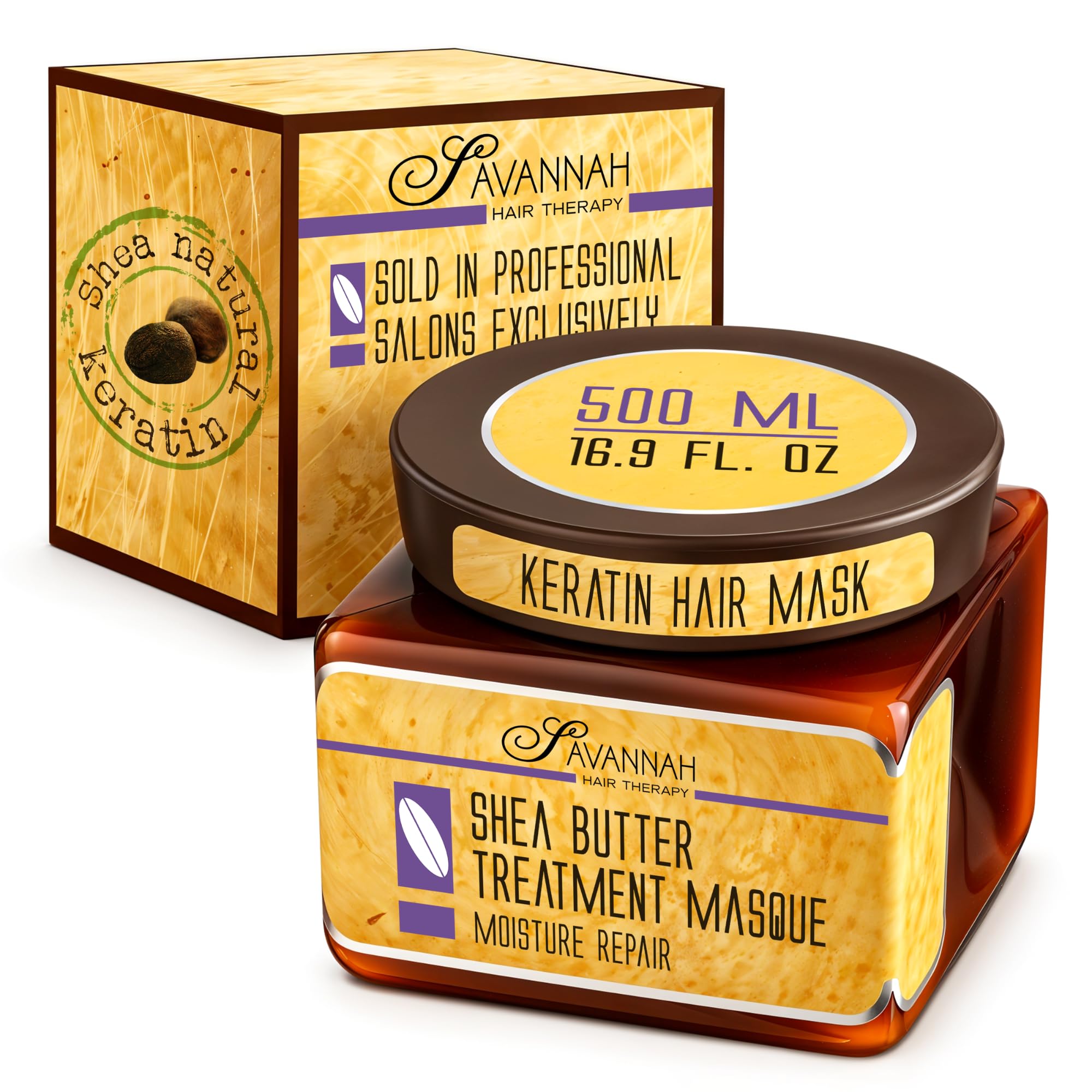 Savannah Hair Therapy Keratin Shea Butter Hair Mask for Deep Conditioning | Shea Butter Vitamins A E F Sulfate & Paraben Free For Dry Damaged Curly Color Treated Bleached Hair Anti Frizz product thumbnail 2
