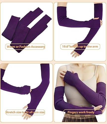 Miniatura 61 de Guantes cálidos de cachemira de brazo largo para mujer, guantes de invierno acogedores sin dedos, calentadores de brazos suaves, gran regalo de Negro