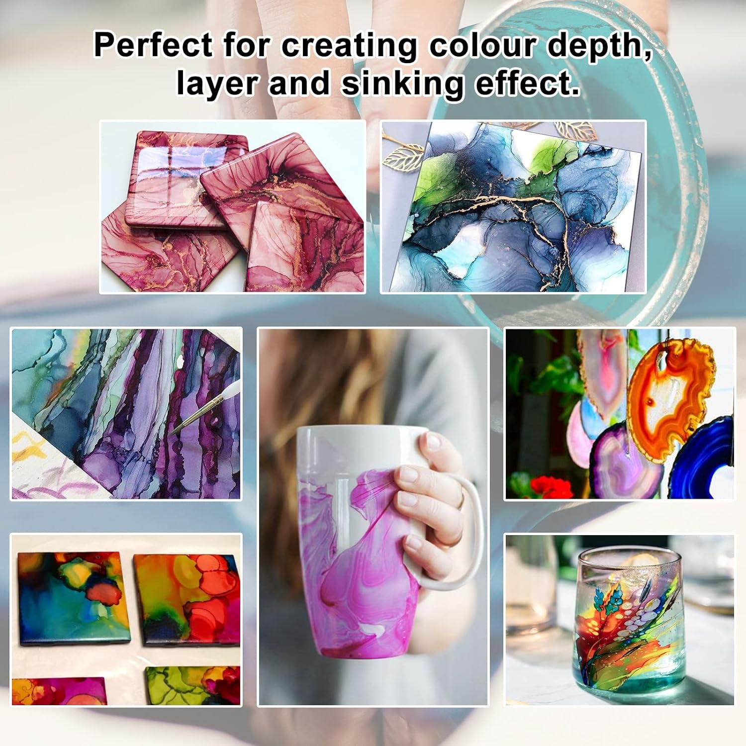 Alcohol Ink Set - 24 Vivid Colors, Concentrated Alcohol-Based Ink, Epoxy Resin Paint with Metallic Color Dye for Resin Coasters, Acrylic Painting, Tumbler Making,10ml Each