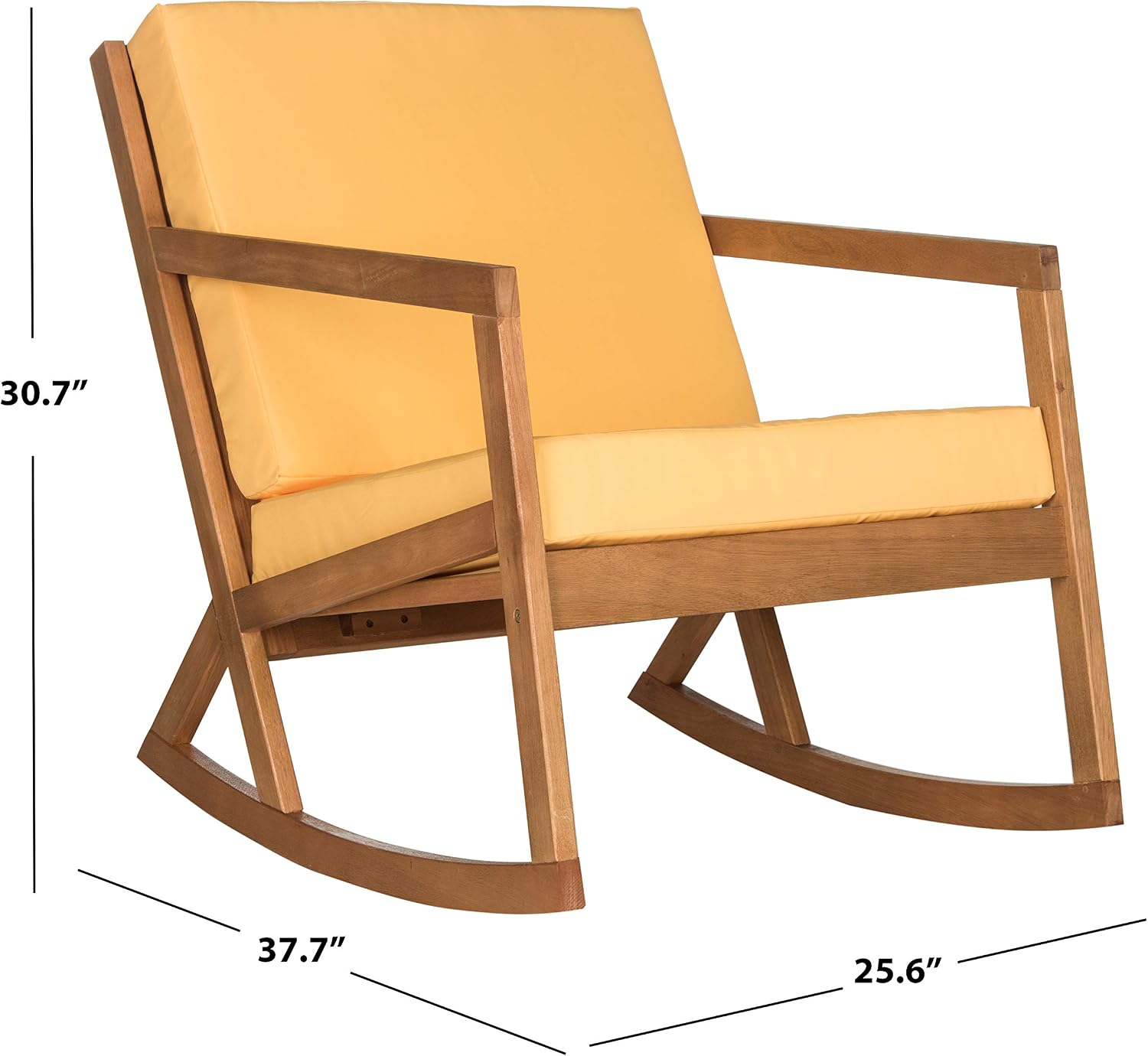 SAFAVIEH Outdoor - Vernon Rocking Chair - Natural & Yellow - Solid Wood with Cushion - Shaker-Inspired Slatted Design - Ideal for Patio, Deck, Porch, Backyard, 24.6" Seat Height (PAT7013B)