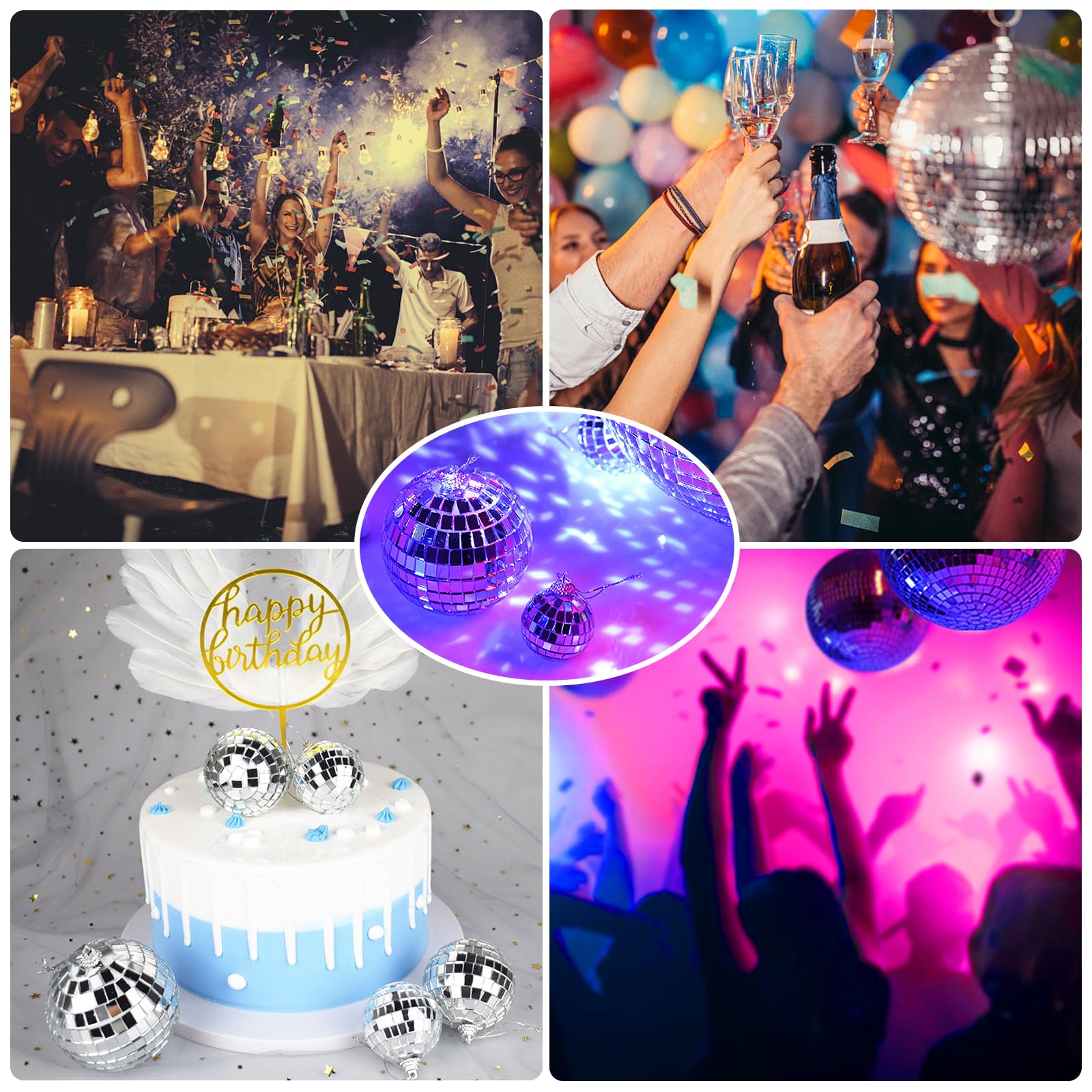 12 Decorazioni Per Torte A Forma Di Palla Da Discoteca: Glitterate, Leggere, Per Centrotavola Retrò