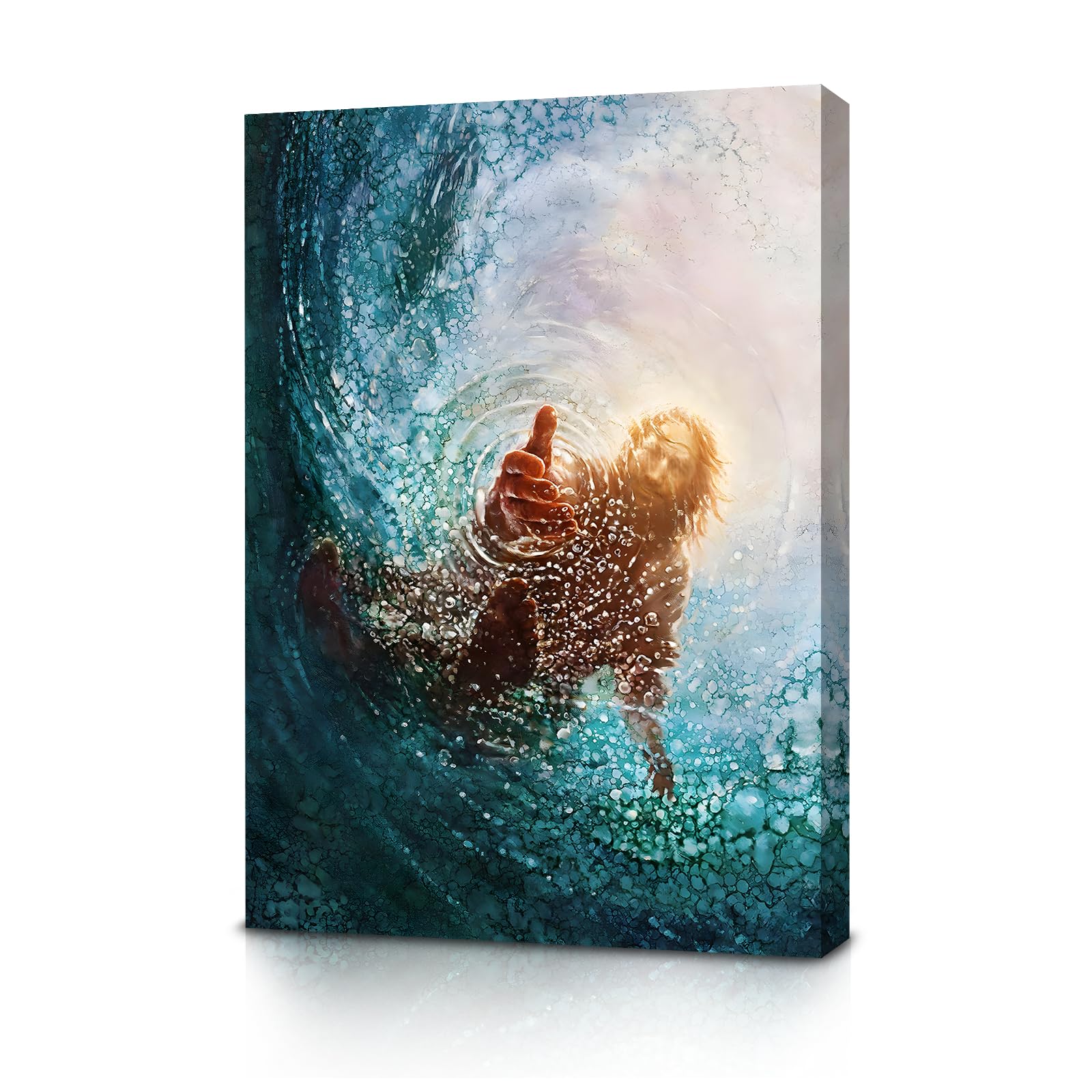 Jesus Christ Canvas Wall Art The Hand of God Poster Modern Religious HD Framed Print Painting Picture Artwork for Bedroom Living Room Decor 12"x16.5" (Jesus01, With Frame)
