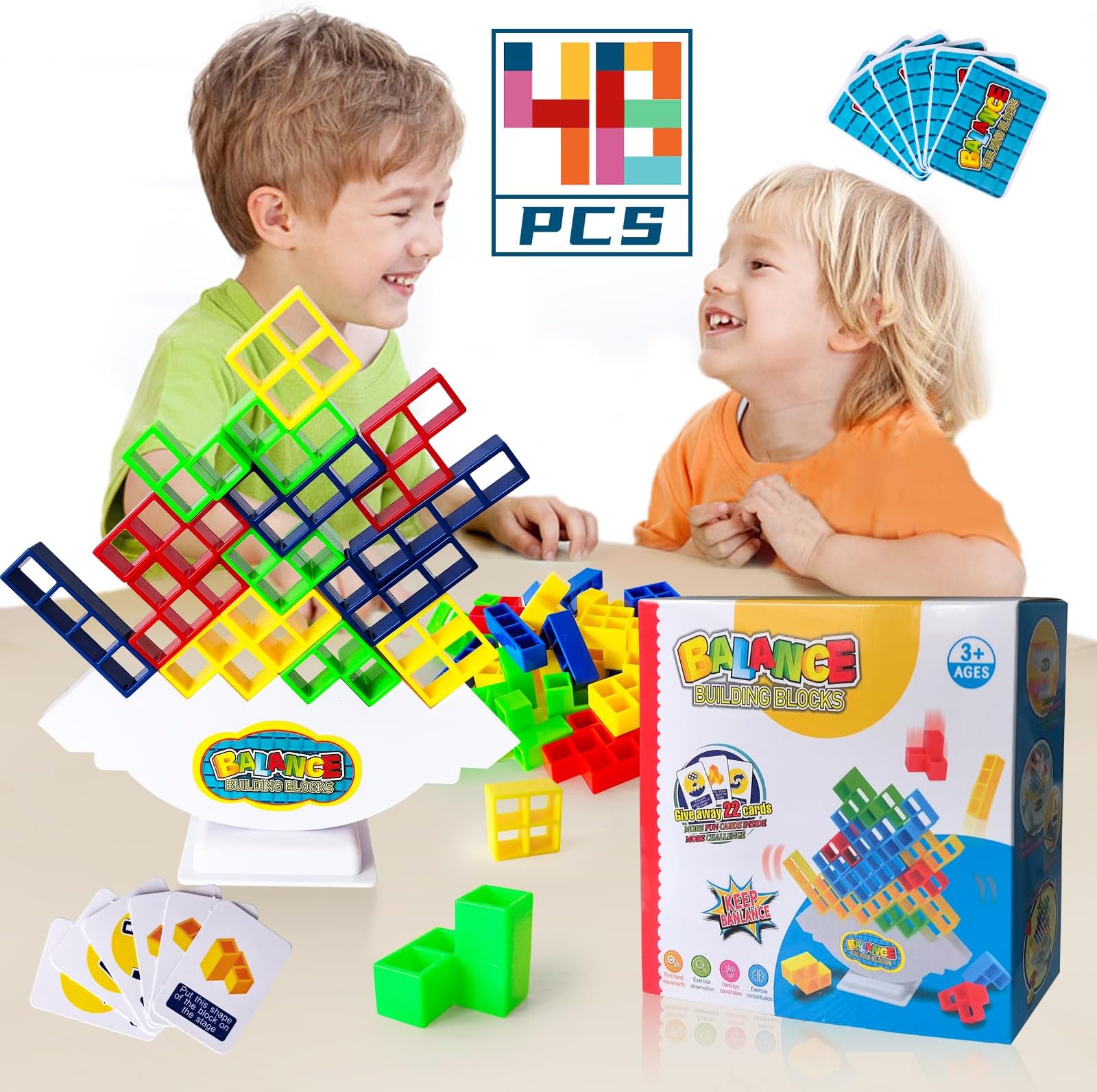 Tetra Balance Tower Game 48 PCS, Team Stack Attack Game, Tetris Swing Building Tower Game, Stacking Game Balance for Kids & Adults