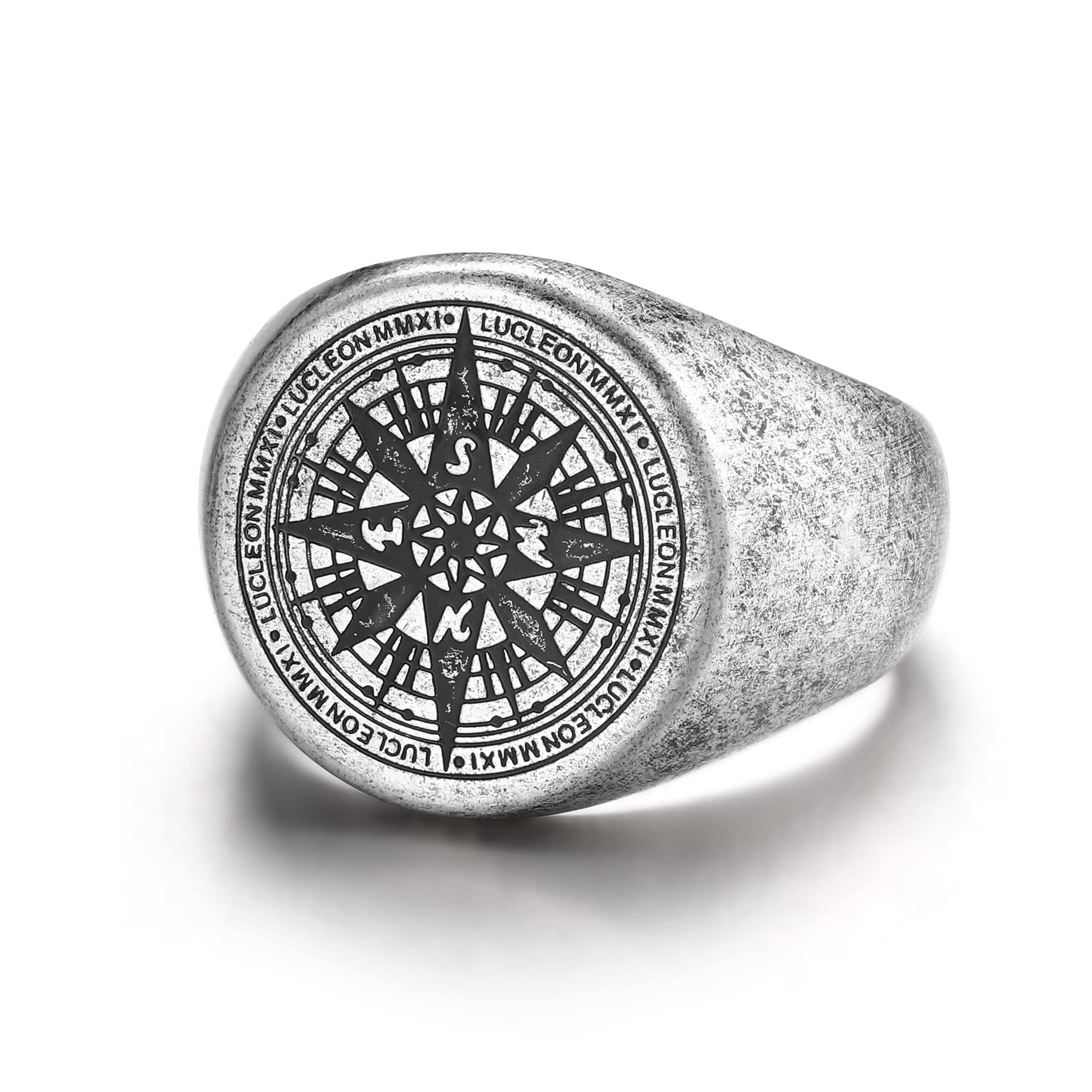 DochaisHombre Anillos de Acero Inoxidable,Anillos Vikingo Brújula,Anillos Hombre Dorado Plata,Anillos Hombre Grandes,Tamaño de 20 a 30