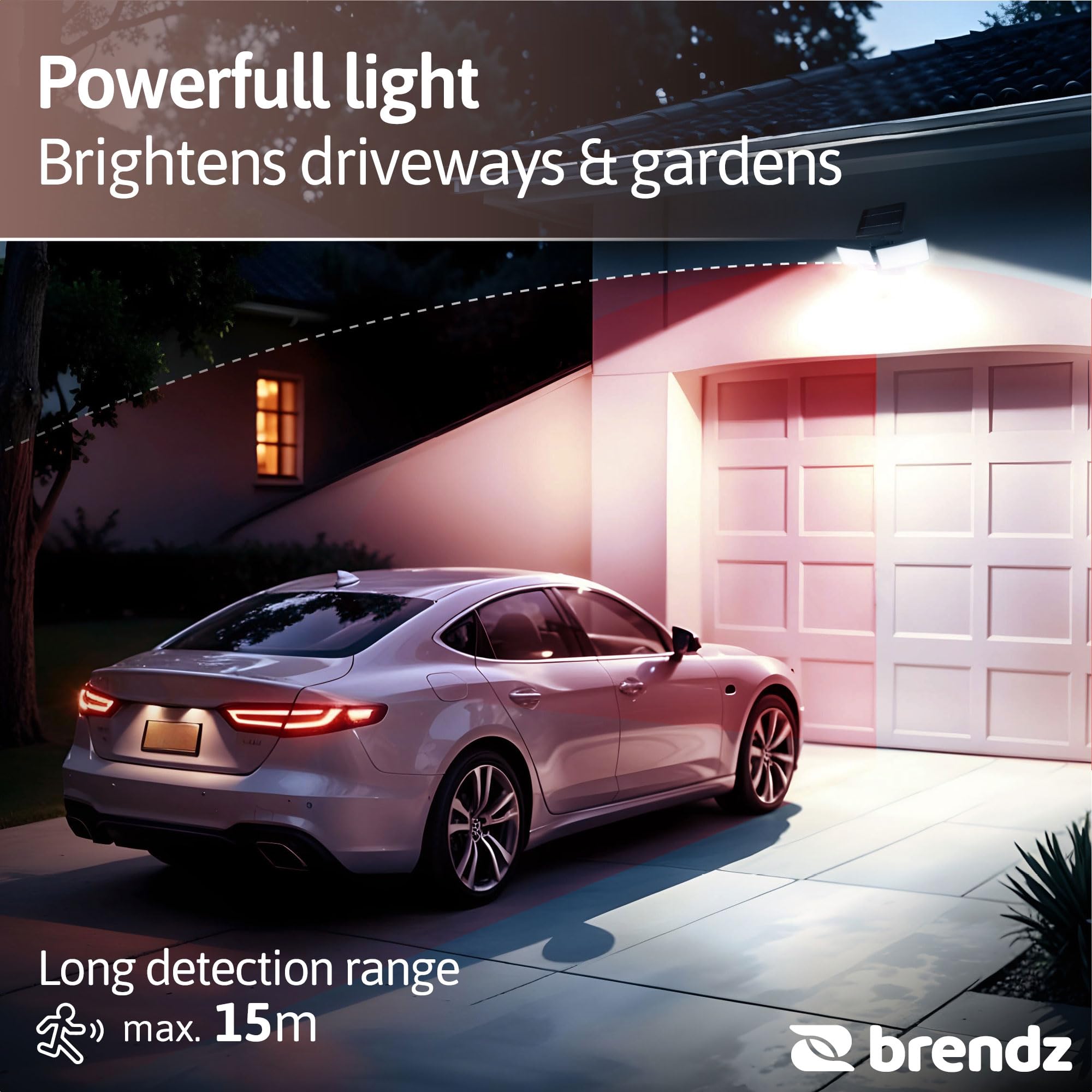 Brendz Faretto LED con sensore di movimento, 600 lumen, IP44, impermeabile, durata della luce regolabile, lampada da parete solare per esterni, faretto LED con sensore, Skye, faro