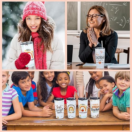 Miniatura 6 de Paquete de 8 vasos de acero inoxidable de 20 onzas, regalos para profesores de estudiantes, adecuados para mujeres, tazas de agradecimiento, ideas