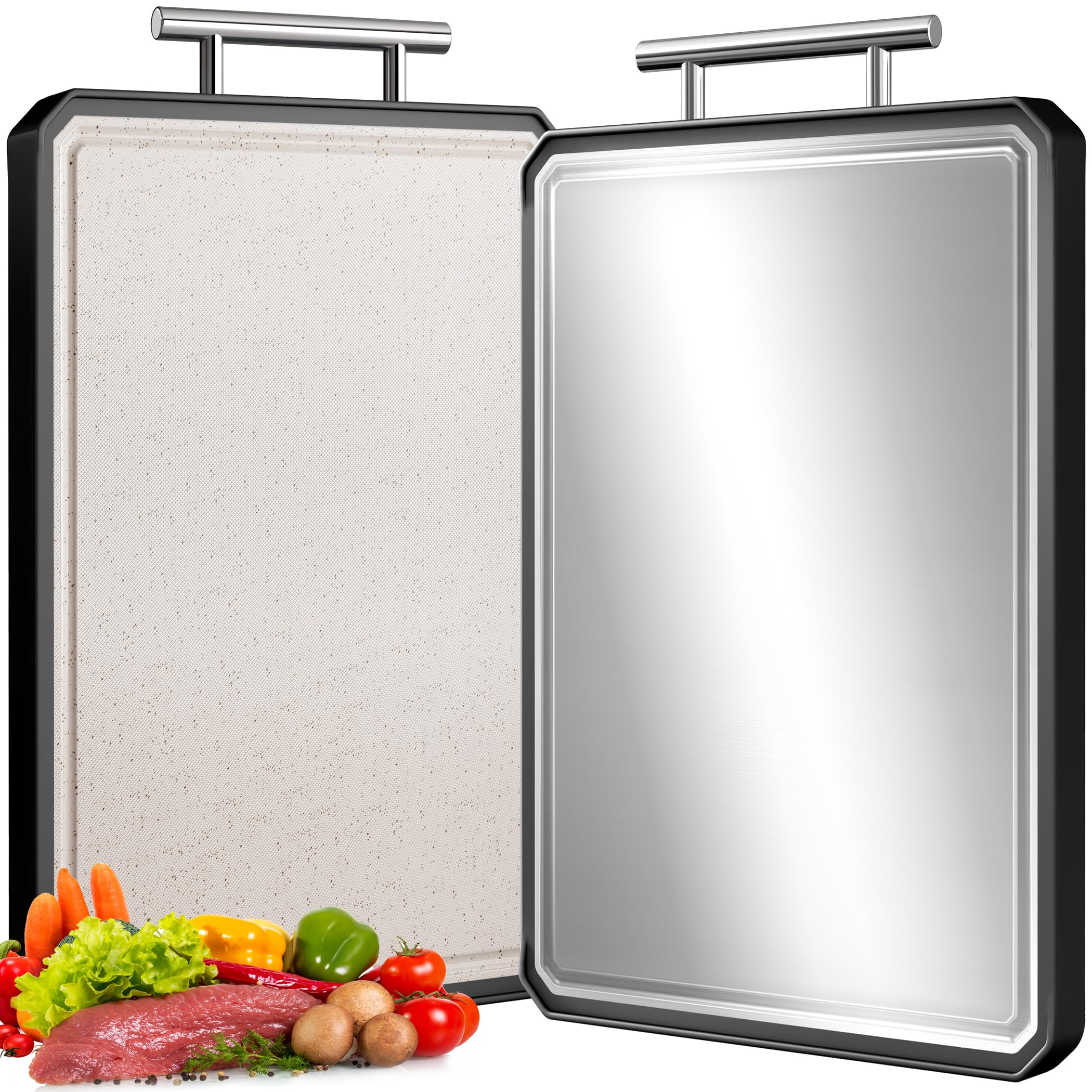 LOZOVIN Double-Sided Titanium&Wheat straw PP Cutting Board,Large Chopping Board for kitchen,Non Toxic Cutting Board for Meat and Vegetables,Black,16"*11"