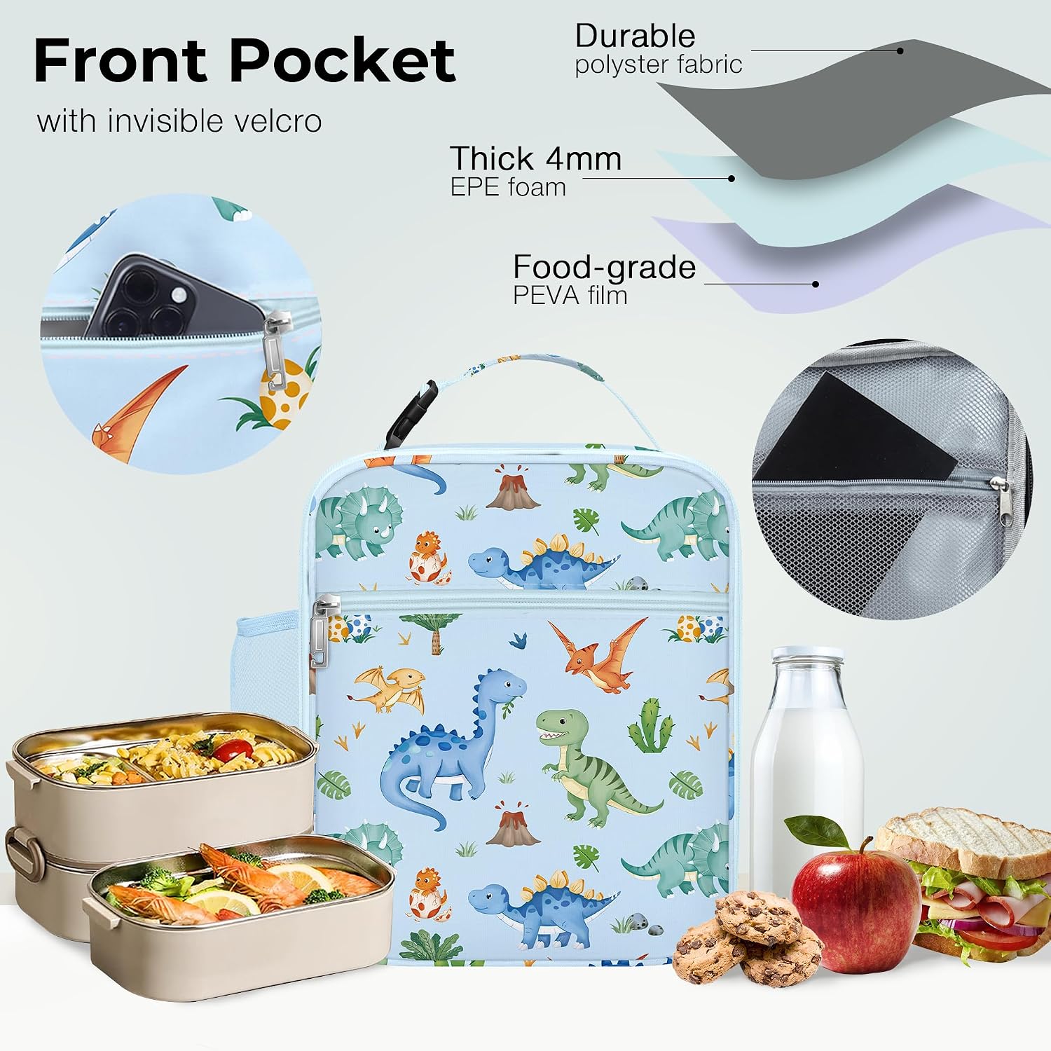 Clastyle Dinosaur Insulated Kid Lunch Bag Tote School Lunch Box Container
