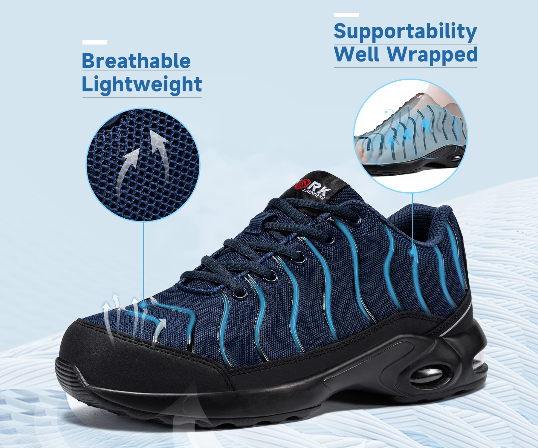 LARNMERN Buty robocze dla mężczyzn i kobiet, lekkie, szerokie i normalne, uniseks, odporne na przebicie, sportowe buty ochronne, stalowe nasadki, komfortowe, oddychające, amortyzacja, poduszka
