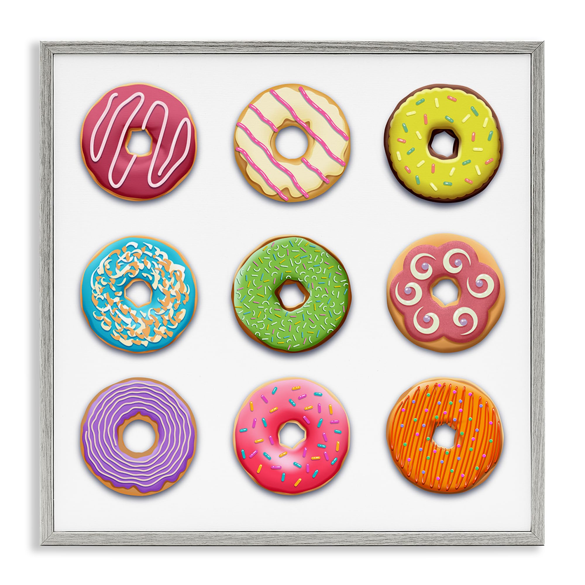 Stupell Industries Colorful Mixed Donuts Gray Framed Giclee Art, design by Marcus Prime, 12 x 12
