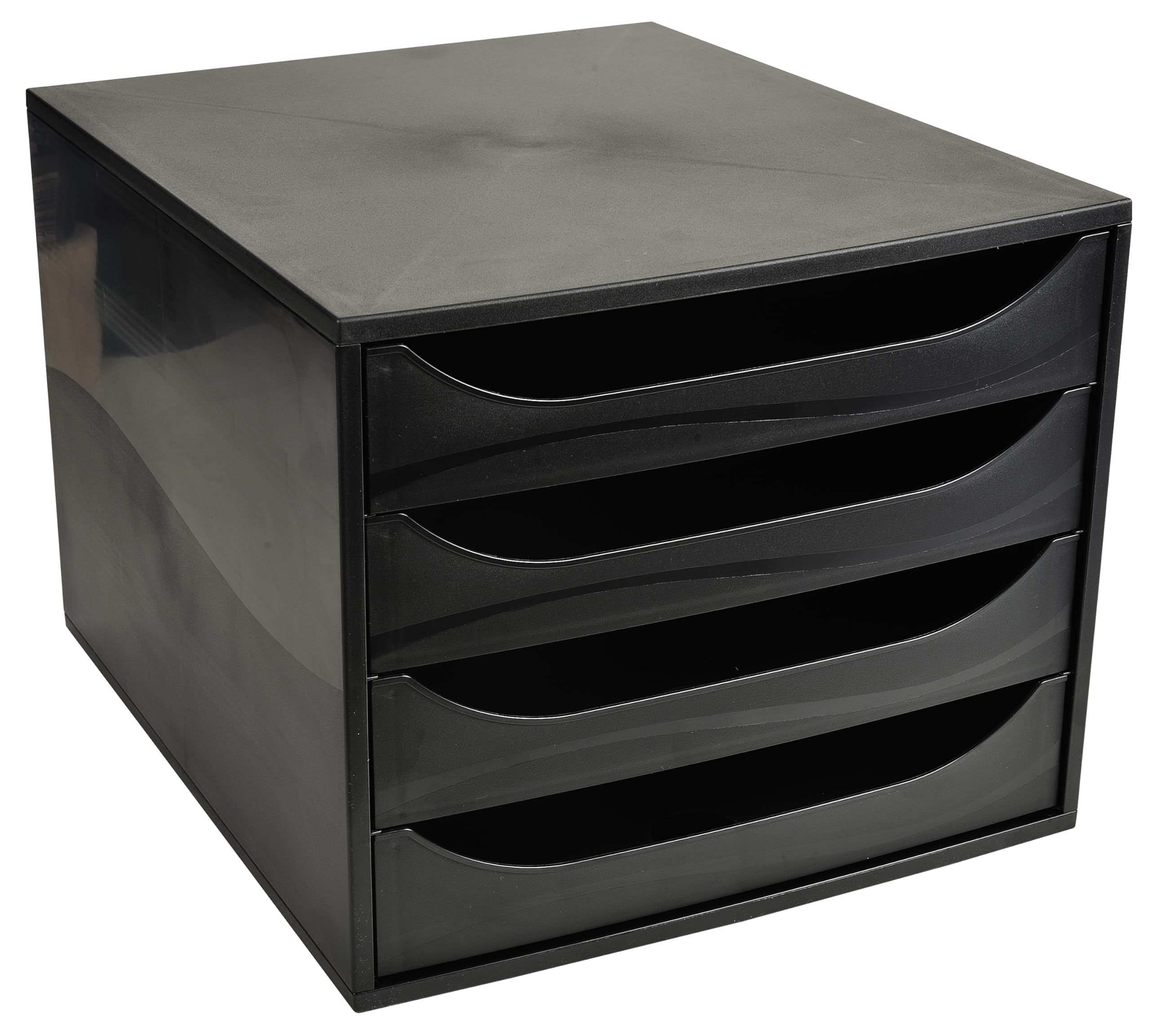 Exacompta - Ref 228014D - Juego de cajones EcoBox - 248 x 284 x 234 mm, 4 cajones, apto para documentos A4+, apilable, función de parada de seguridad - EcoBlack