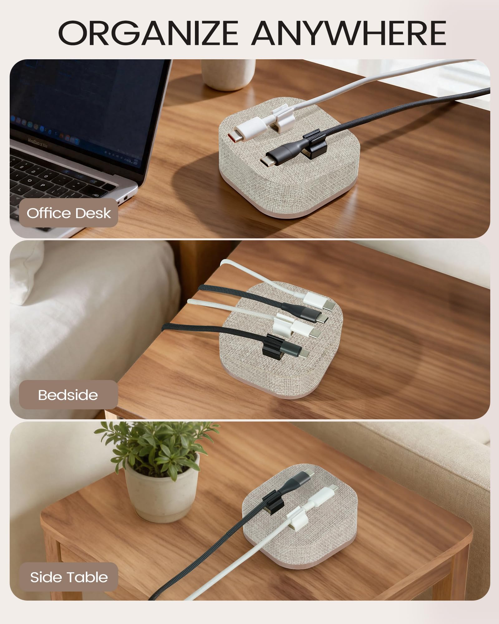 Magnetischer Kabelhalter, 5 Kabelclips, Schreibtisch- und Nachttisch-Organizer | 2-in-1-Kabel-Management, hält bis zu 5 Kabel, rutschfeste Unterseite, Ladezubehör für Zuhause, Büro und als Geschenk