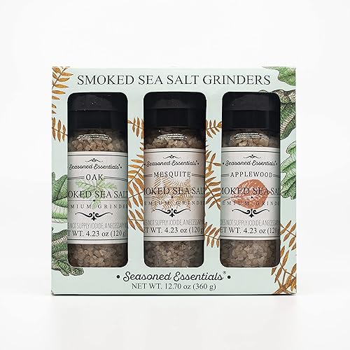 Seasoned Essentials Juego de muestras gourmet de molinillos de sal marina ahumada paquete de 3 Juego de regalo de condimentos y especias muestra