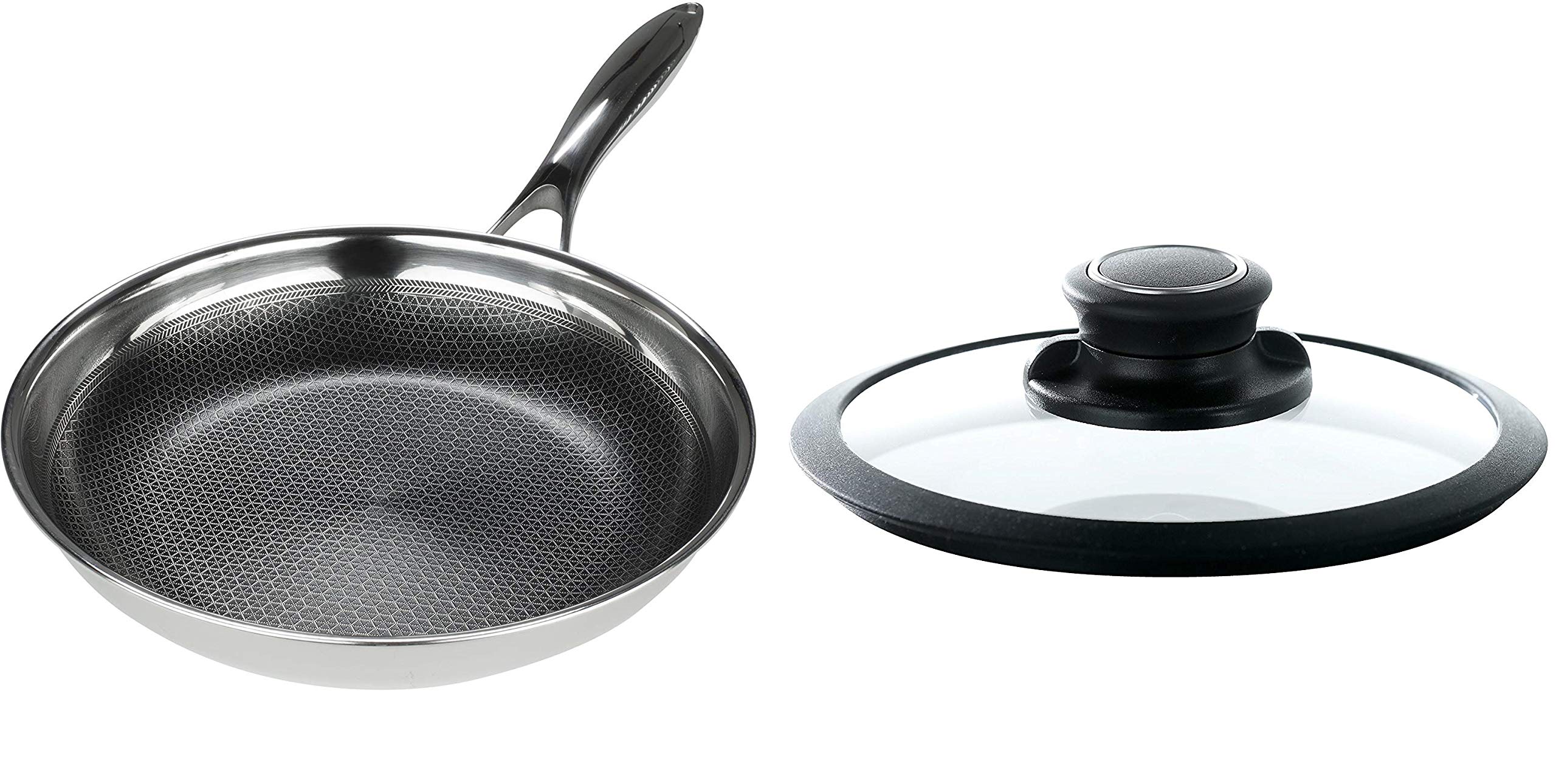 Frieling USA Black Cube Hybrid Stainless/Nonstick Cookware Fry Pan, 9.5-Inch with Lid Set
