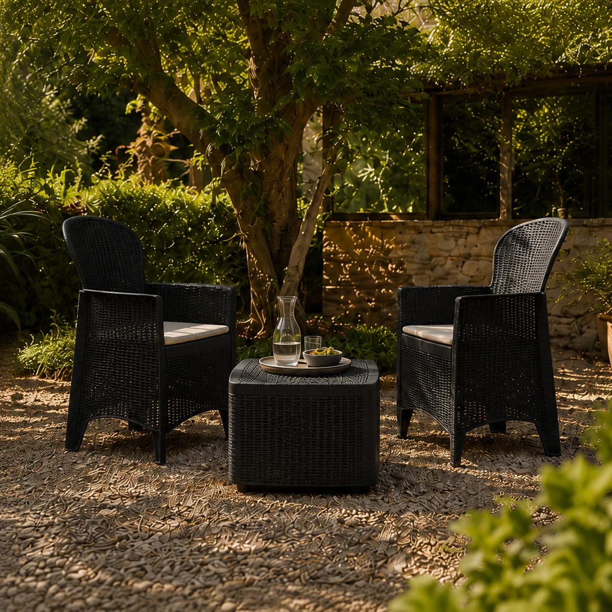 Set di Mobili da Giardino Antracite Tree con Tavolo e Due Poltrone
