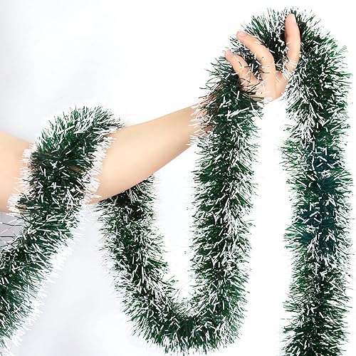 Guirnalda de oropel de Navidad verde de 50 pies para decoración de árbol de Navidad, serpentinas metálicas gruesas y finas, guirnalda de oropel de