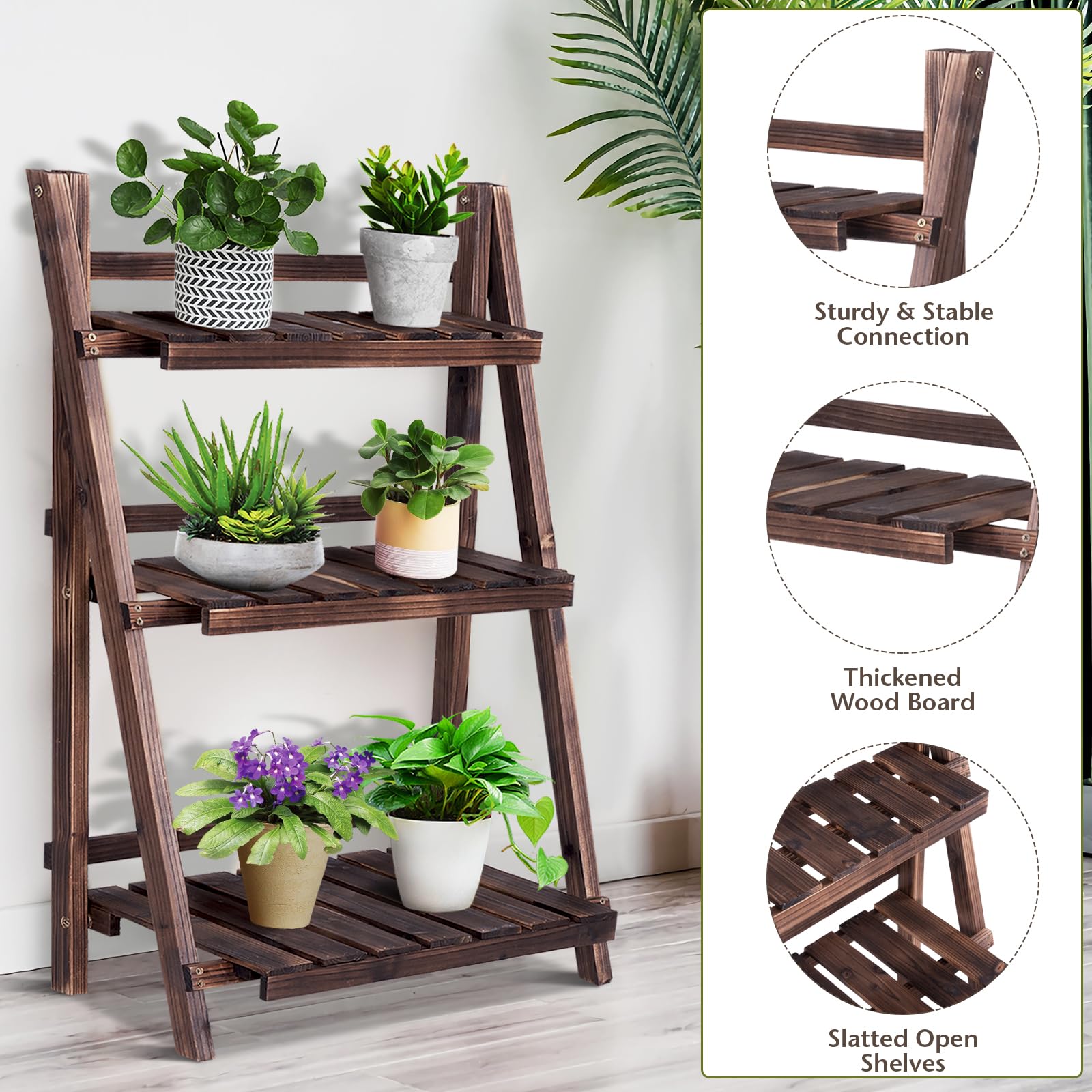 Estantería Plegable De 3 Niveles, Para Plantas De Madera, Ahorra