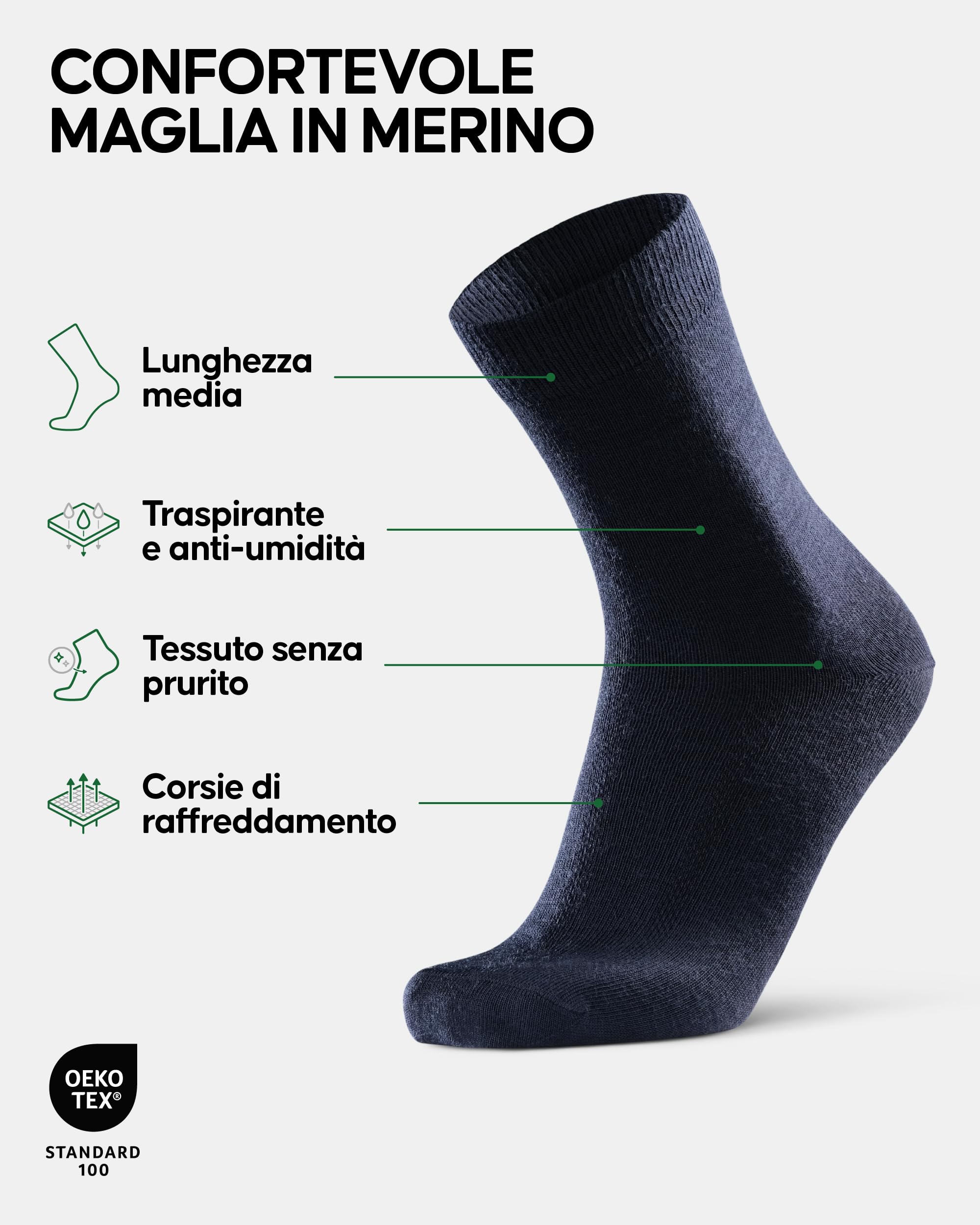 DANISH ENDURANCE Calze in Lana Merino, Calzini Classici Traspiranti, da Uomo e Donna, 3 o 5 Paia