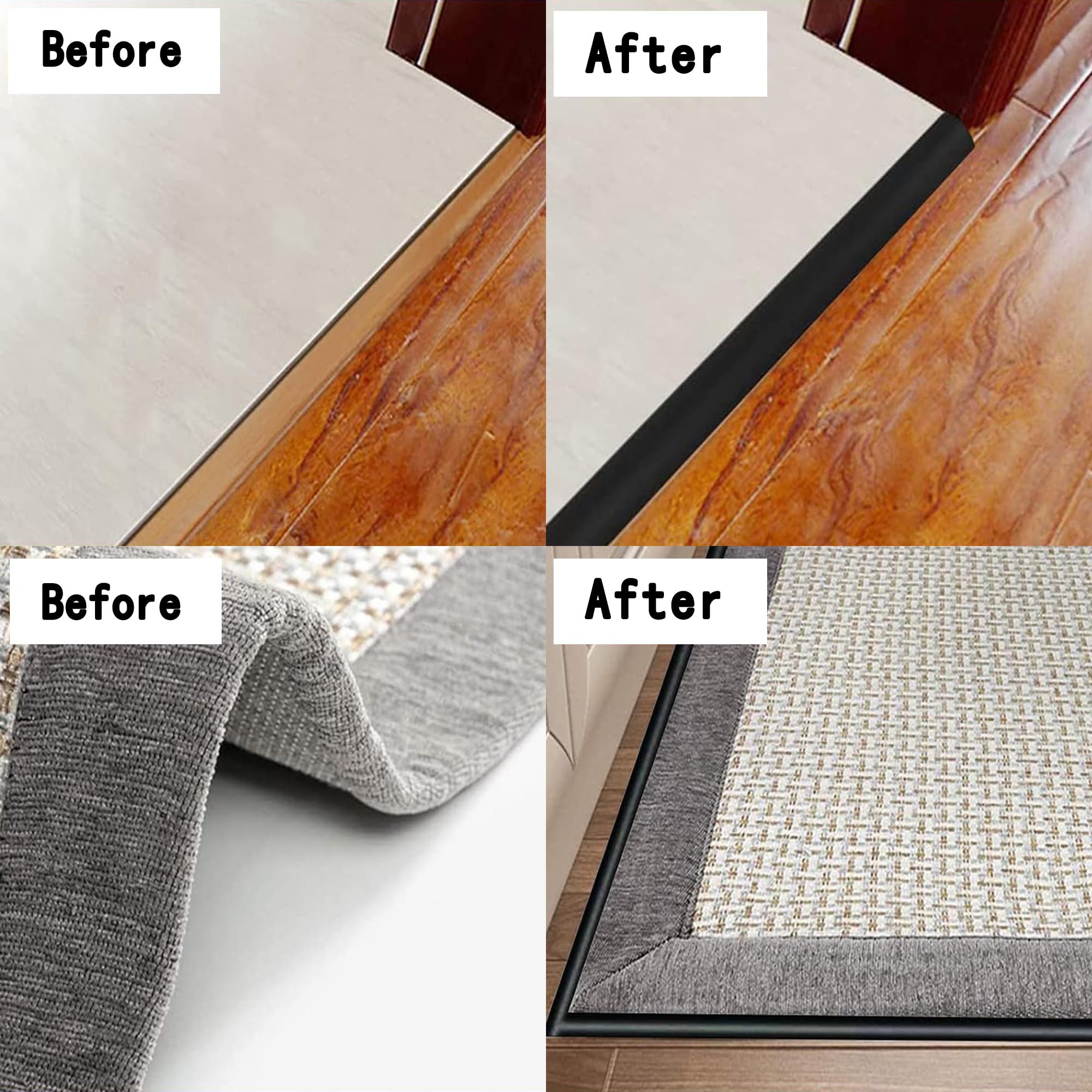 Perfil de Transición para Suelo, Perfil Transición Suelo Desnivel de, PVC Tapajuntas Suelo Adhesivo (Negro, 10mm x 1m)