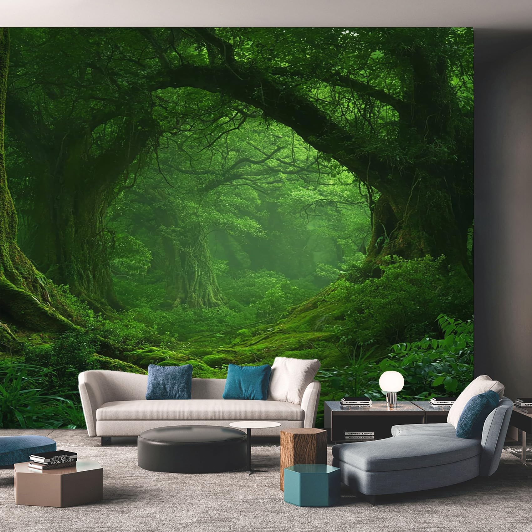 Forest Wallpaper - Green Woodland Tree Landscape Wall Mural - Wall Murals for Living Room Bedroom - Photo Wallpaper & Home Decor Art - 305 x 244 cm A-2443