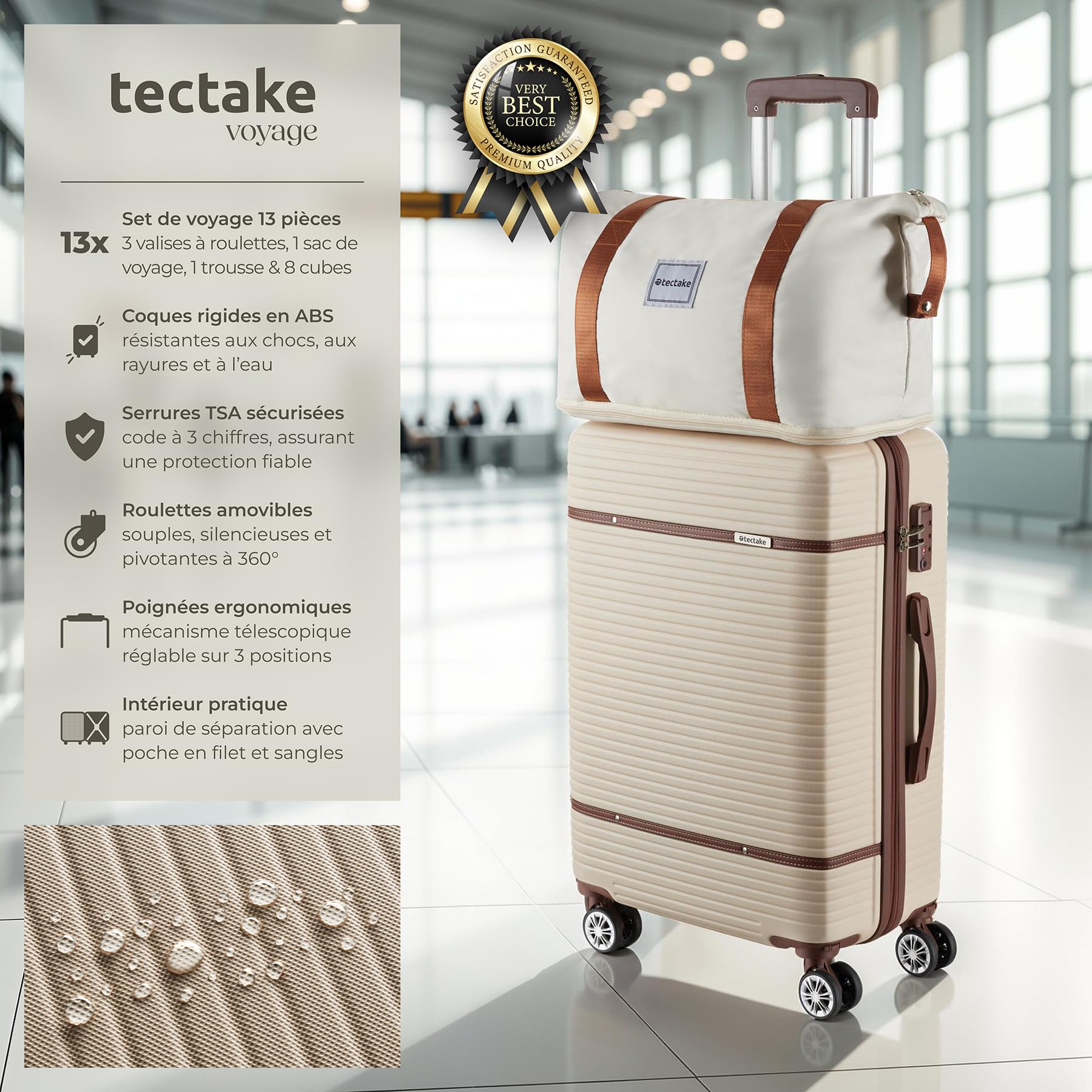 tectake® Set de Valise de Voyage 13 Pcs. Valise Grande Taille Valise soute Valise Cabine Petite Valise Sacs de Voyage Valise Maternité ABS avec roulettes 360° Poignée télescopique Cadenas TSA Solide