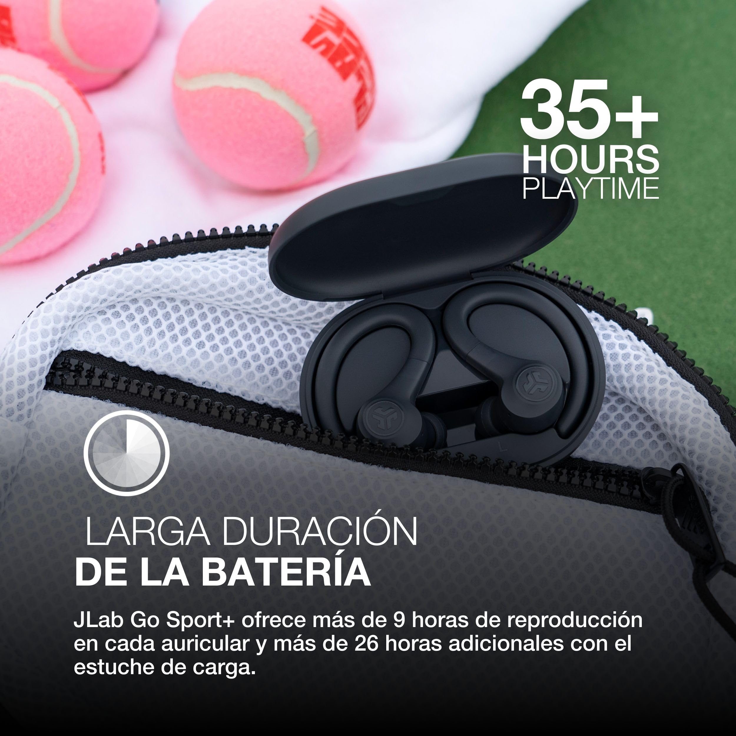 JLab Go Air Sport+ Auriculares Bluetooth Deportivos - 35h+, Grafito | Auriculares Inalámbricos Deportivos, Auricular Deportivo IP55 Resistente al Sudor, Audífonos Inalámbricos