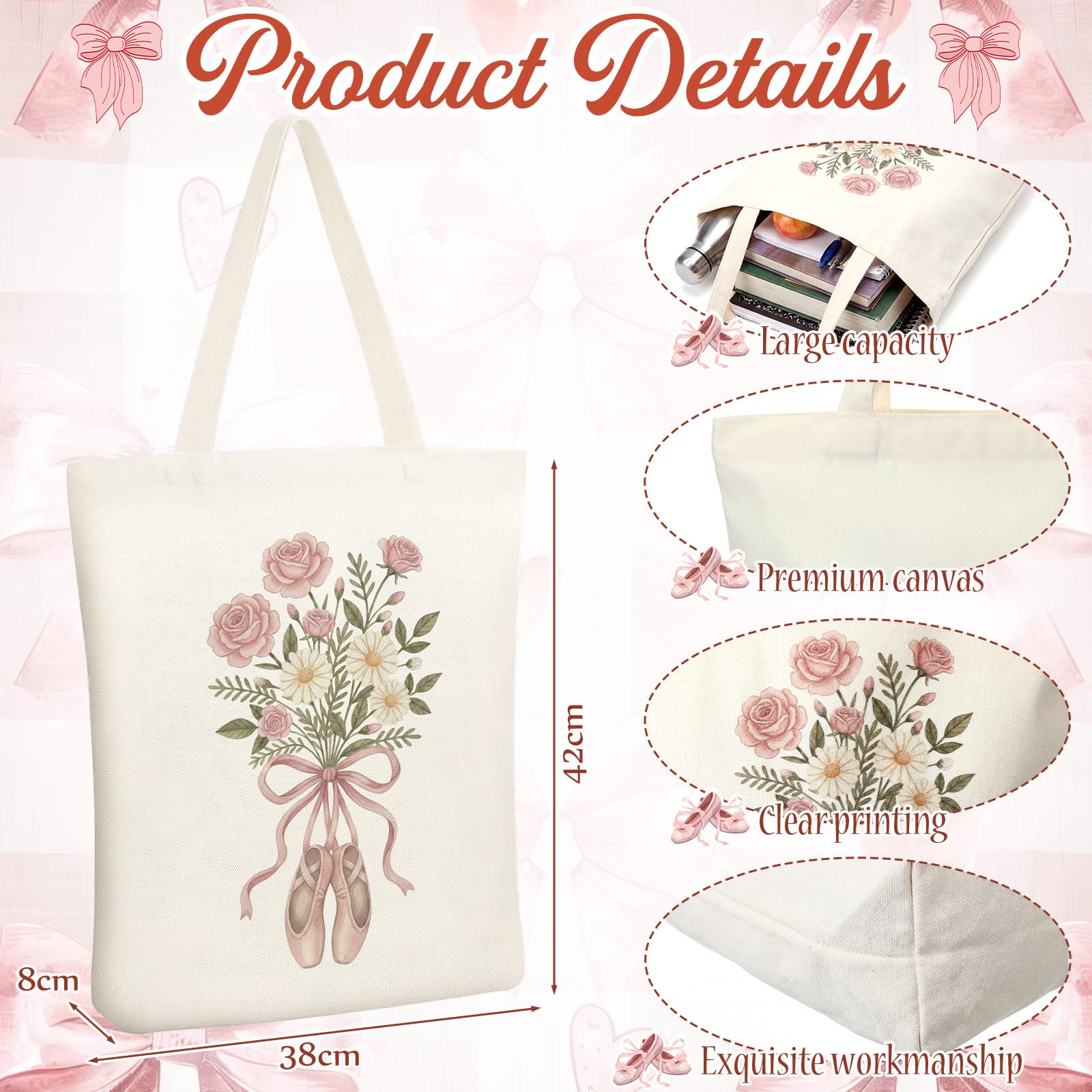 Kosiz 5 Pcs Dance Teacher Gifts for Women, Cosmetic Bag, Canvas Bag, Coil Notebook, Ballpoint Pen and Keychain Inspirational Gift for Office School Graduation Teacher Coworker Christmas(B)