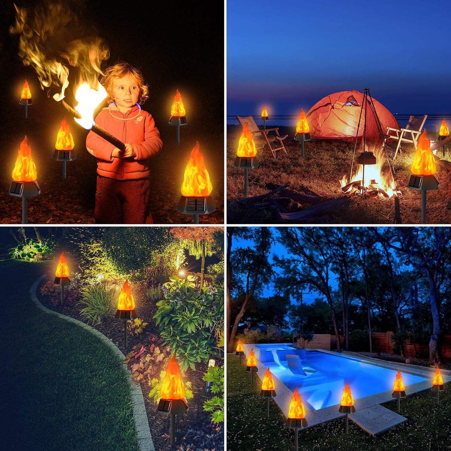 Toodour Solar Outdoor Torch Lights with Flickering Flame, Solar Pathway Decorative Lights, Waterproof LED Flame Torches for Outdoor Camping Garden Landscape Patio Path Yard Decorations - 8 Pack