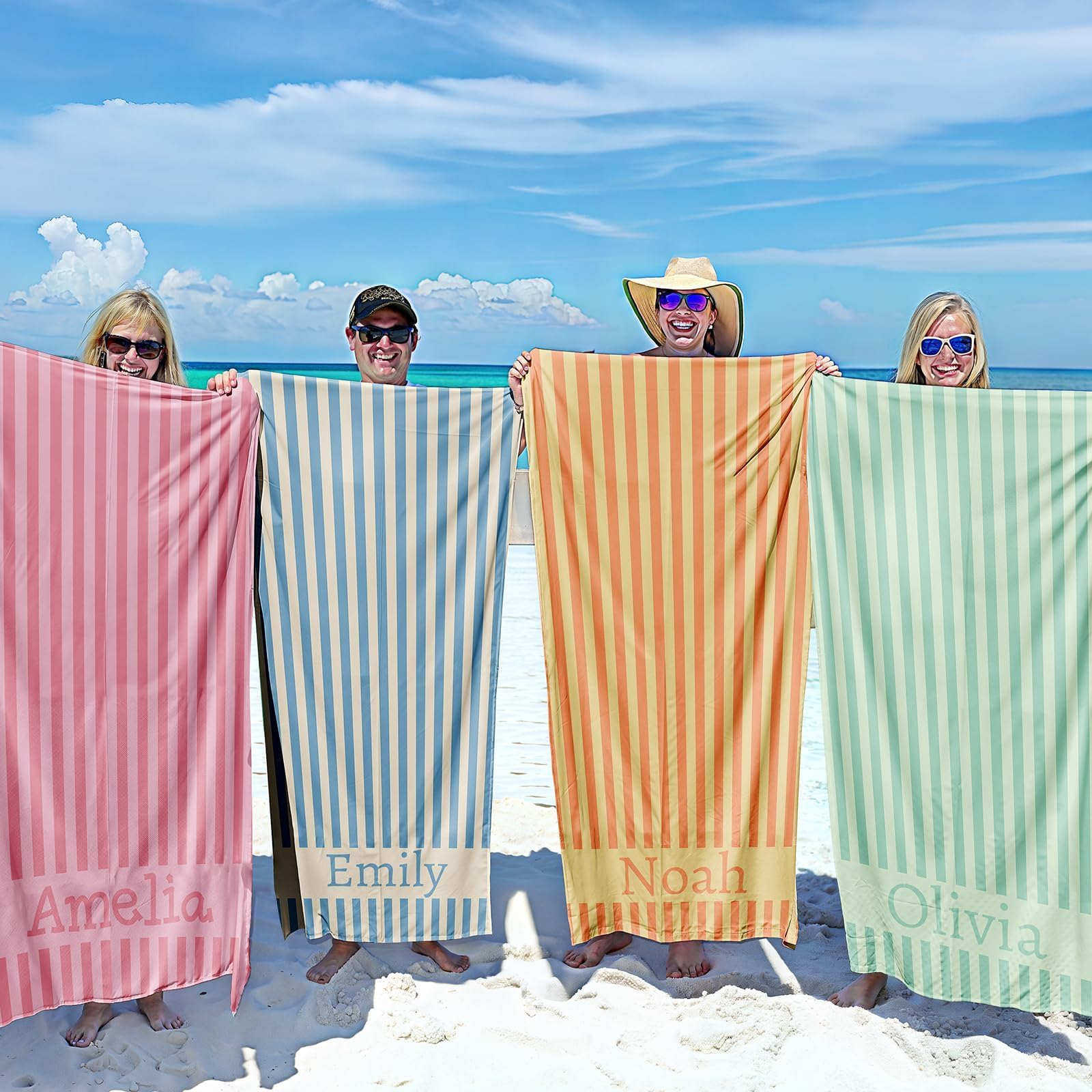 Loosusu Personalised Beach Towels for Kids Adults - Custom Kids Beach Towels with Names- Customised Sand Free Quick Dry Striped Monogram Bath/Pool/Beach Towel for Boys Girls Women Men(ThinStriped)