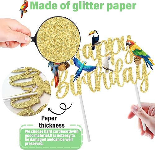 Miniatura 4 de CANDY CHEF Decoración de pastel de cumpleaños de loro, pájaro tropical, decoración de pastel de cumpleaños de loro feliz cumpleaños, decoración de