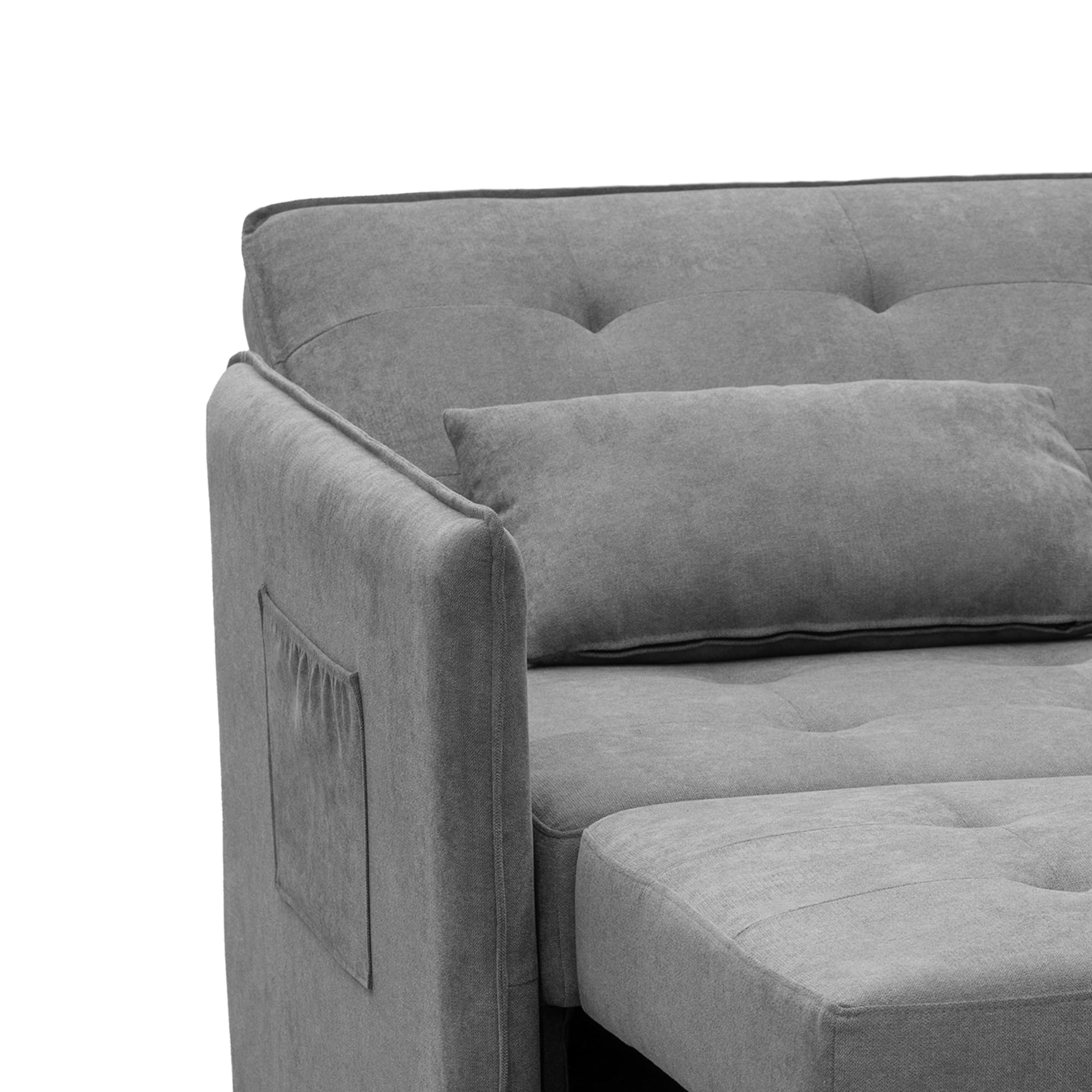duehome | Sofa Cama, Sofa 3 Posiciones, Asiento de Descanso, Modelo Nasya, Acabado en Tejido Color Gris, Medidas: 135 cm (Largo) x 65-96 cm (Alto) x 87-183 cm (Fondo)