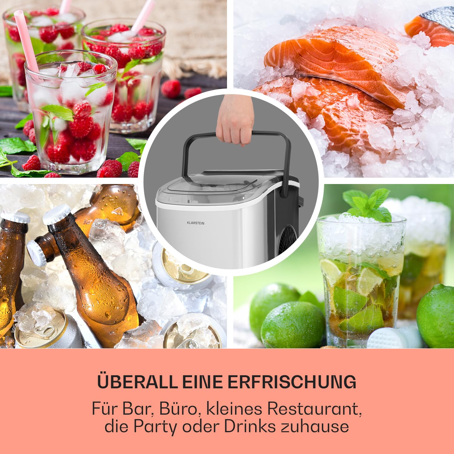 Klarstein Eiswürfelmaschine für Zuhause Camping Gastro, Schnelle Mini-Eiswürfelmaschine Klein, Profi Eismaschine für Große & Kleine Eiswürfel, Selbstreinigend, 1,3L Wassertank, 12kg Eis in 24h - 3
