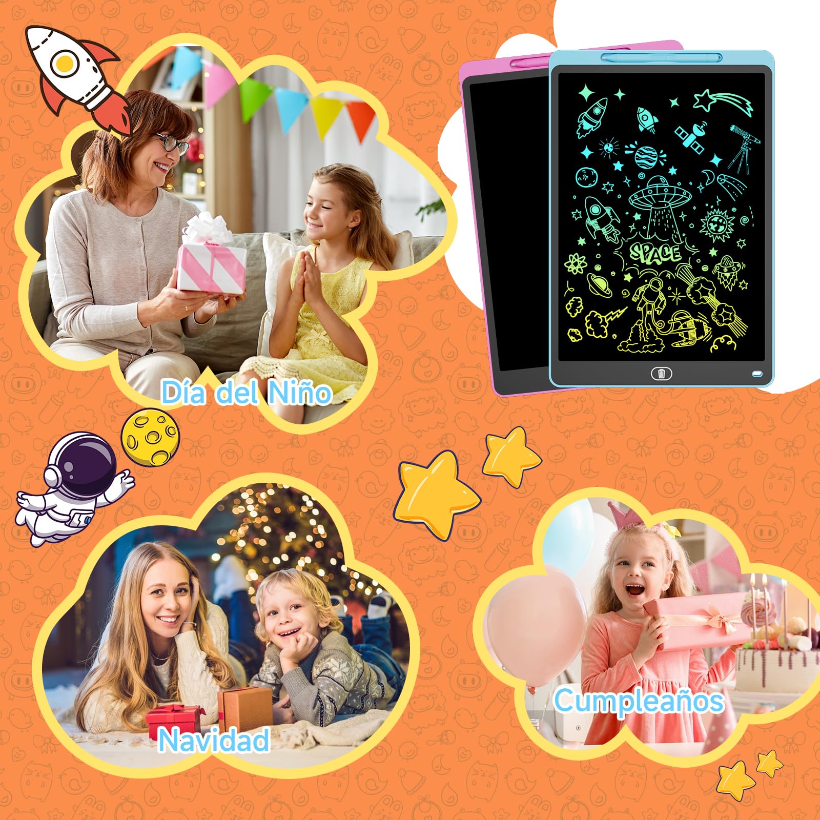12 Pulgadas 2 Packs Tableta Escritura LCD Color, Electight Tablet Escritura Pantalla Colorido Infantil, Juguetes Educativo Niños con Borrable y Bloqueo Función, para el Hogar, Rosa+Azul — view 7