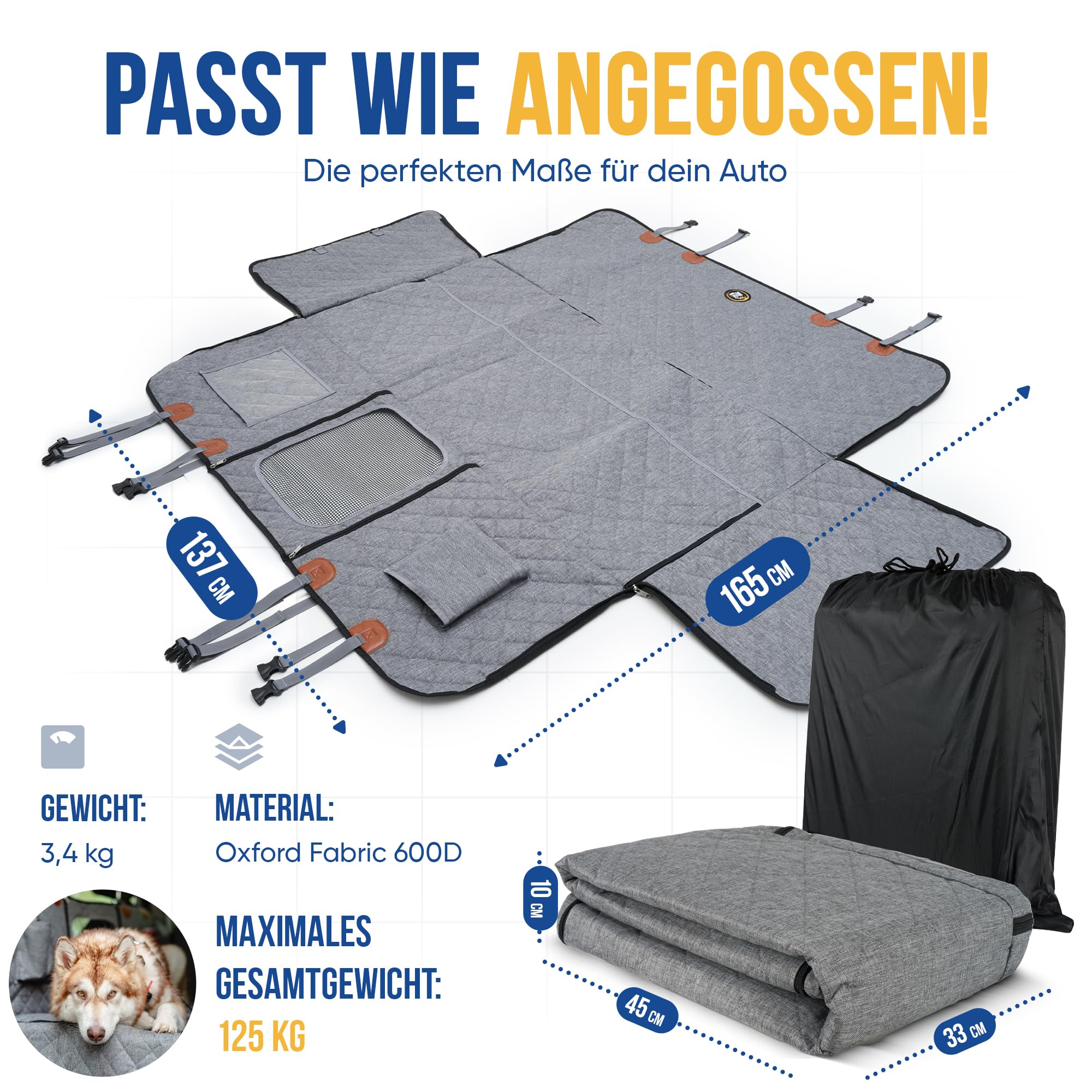 Hundedecke Auto Rückbank – Premium Autoschondecke mit Hartboden | Rücksitzverbreiterung & Schutz | Kratzfest & wasserabweisend | Für SUV & Kombi