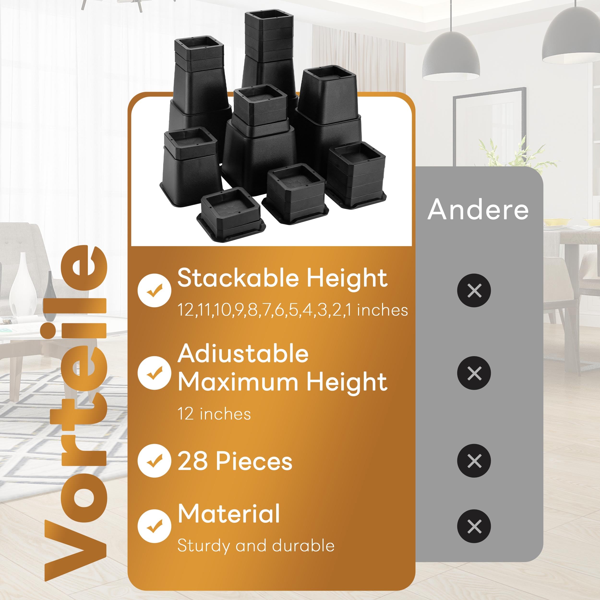 Snapklik.com : BTSD-home Bed Risers Adjustable 12 Inch Heavy Duty ...