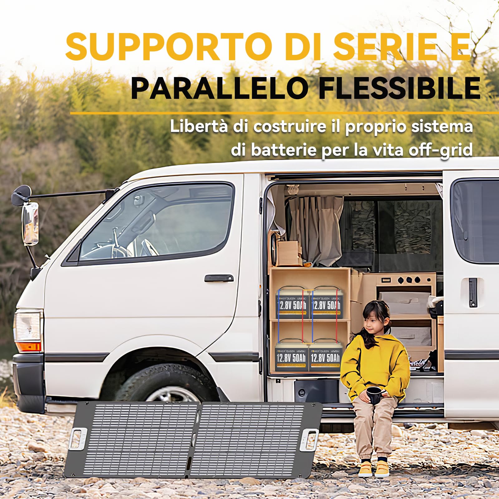 Power Queen Batteria al Litio 12V 50Ah 640Wh Batterie LiFePO4 a Ciclo Profondo fino a 15000+ Cicli Batteria Ricaricabile con BMS 50A per Scooter Elettrici Barca Camper Solare Marine Rasaerba…
