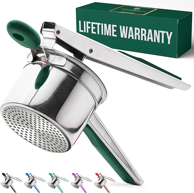 Bellemain 15 oz Large Potato Ricer | Heavy-Duty Stainless Steel Potato Ricer & Masher | Perfect for Mashed Potatoes | Ricer Kitchen Tool with 3 Interchangeable Discs (Metallic Black)